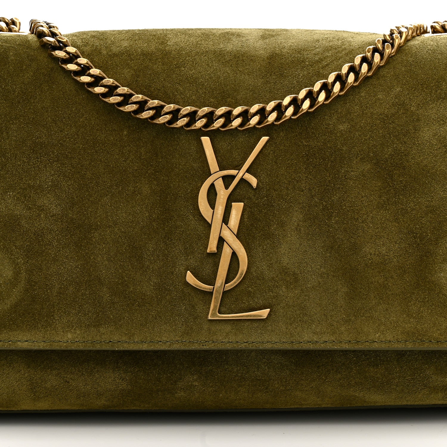Smooth Calfskin Suede Small Reversible Monogram Kate Satchel Loden Green