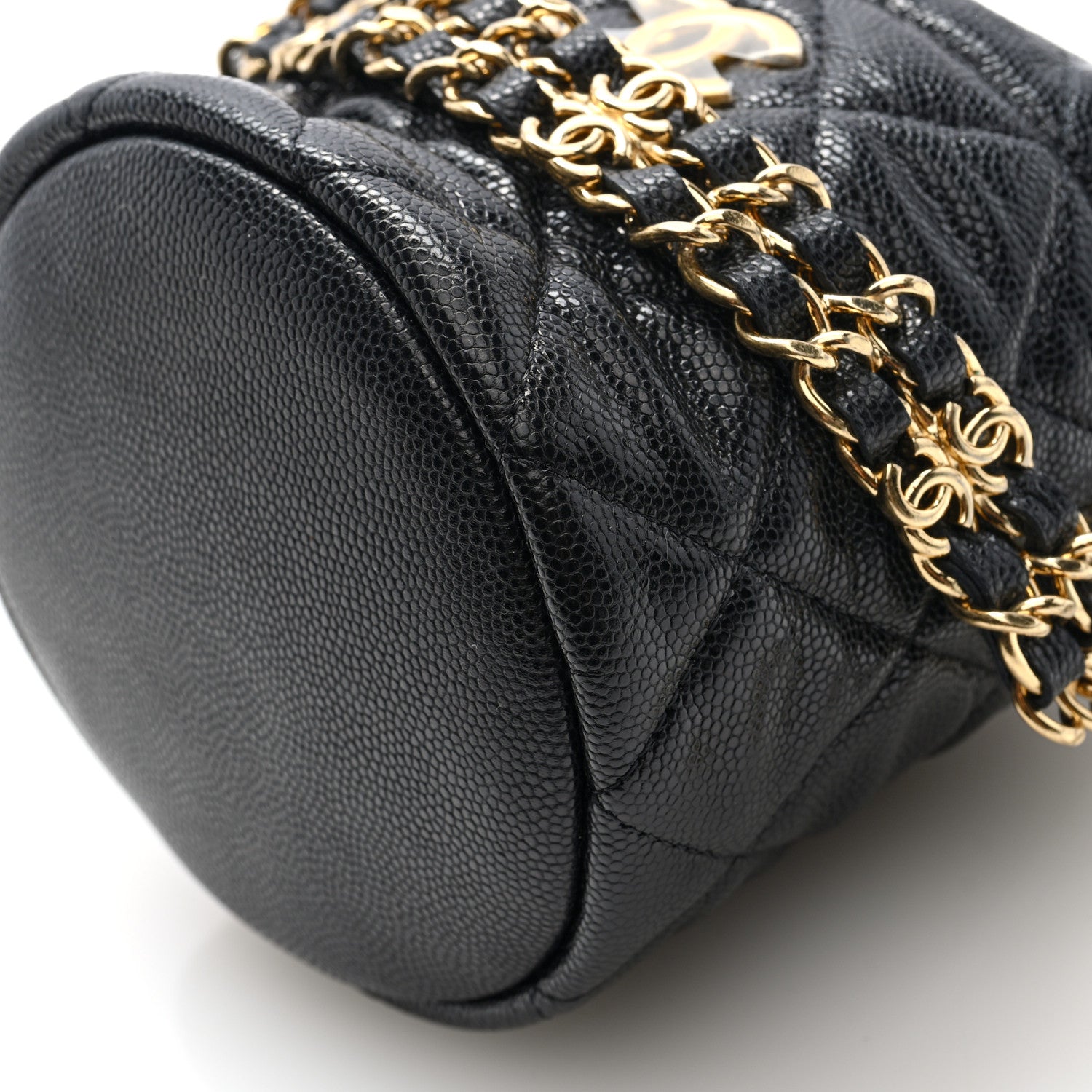 Caviar Quilted Coco First Bucket Clutch With Chain Black