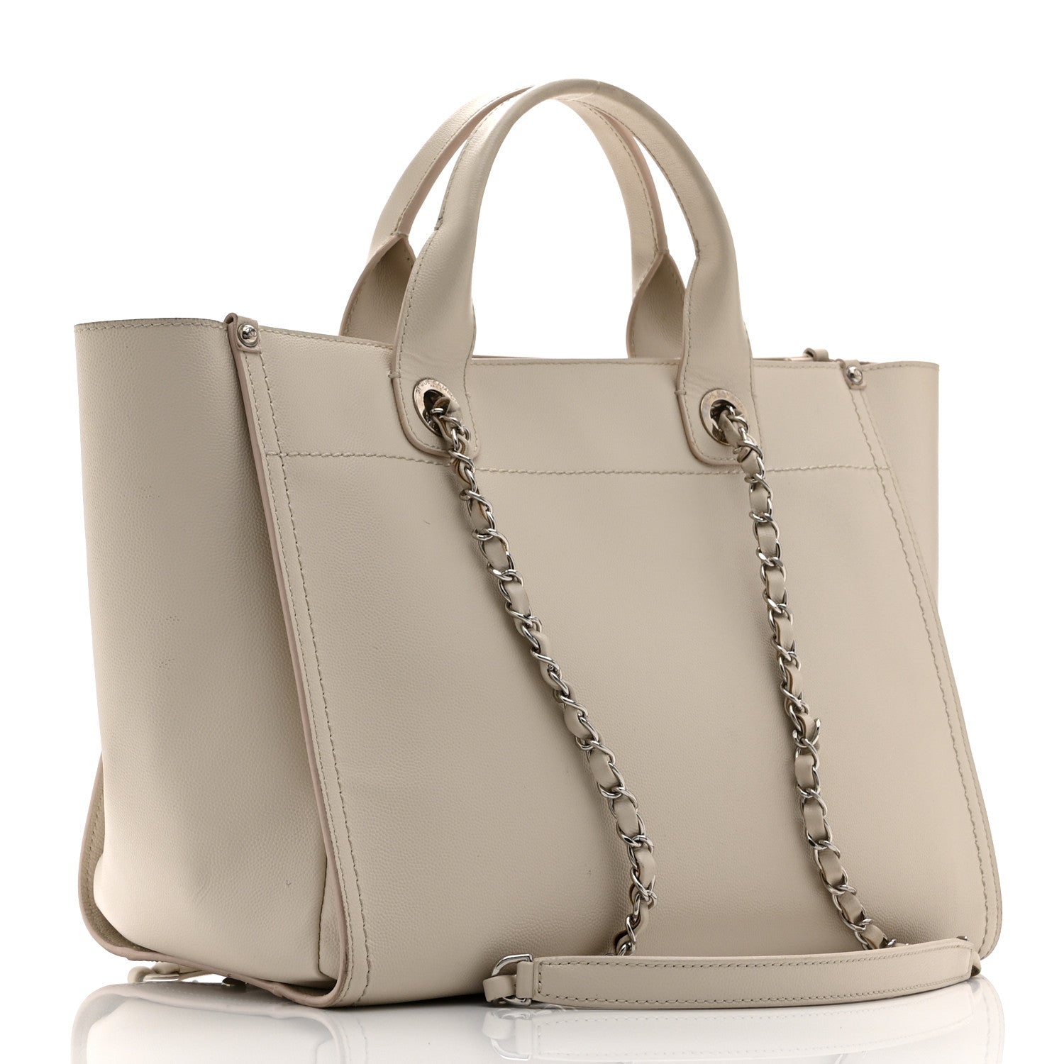 Caviar Small Studded Deauville Tote Ivory