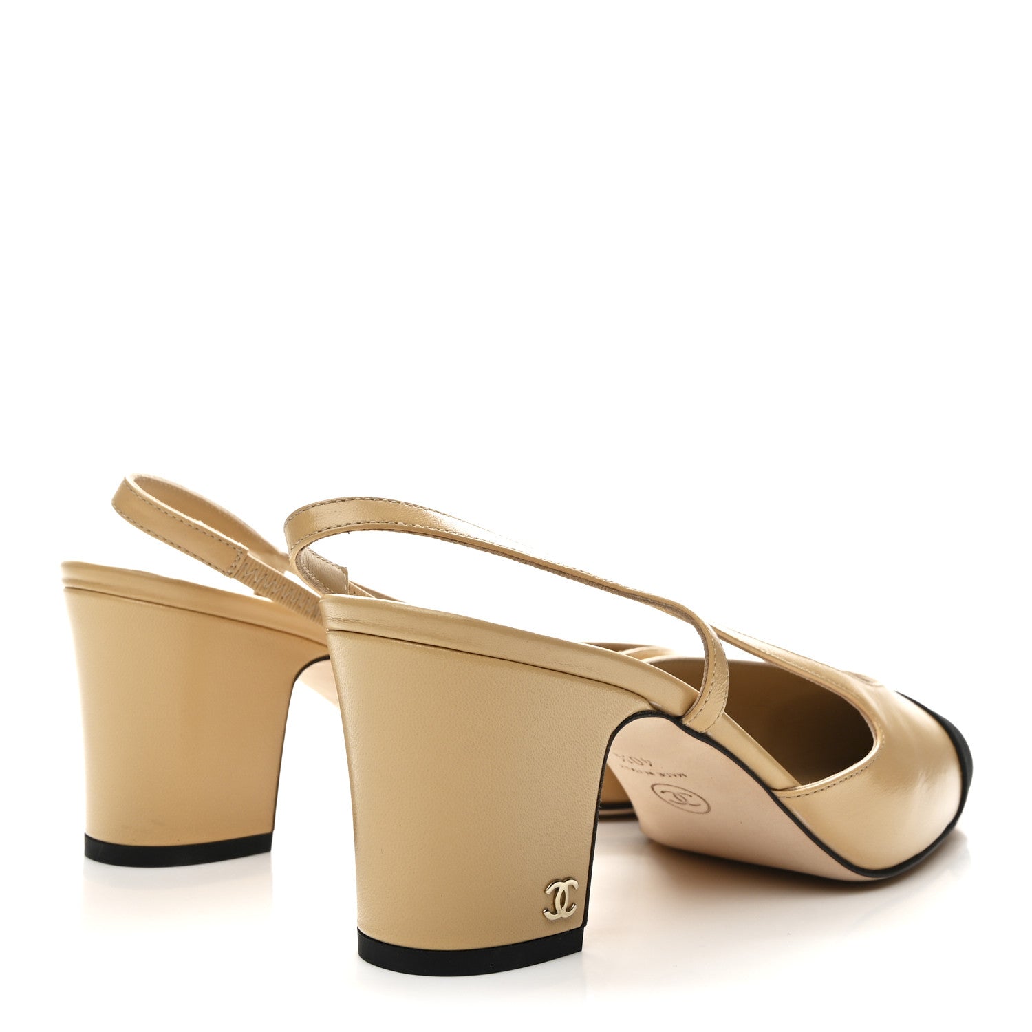 Goatskin Grosgrain Cap Toe CC Slingback Pumps 40.5 Beige Black