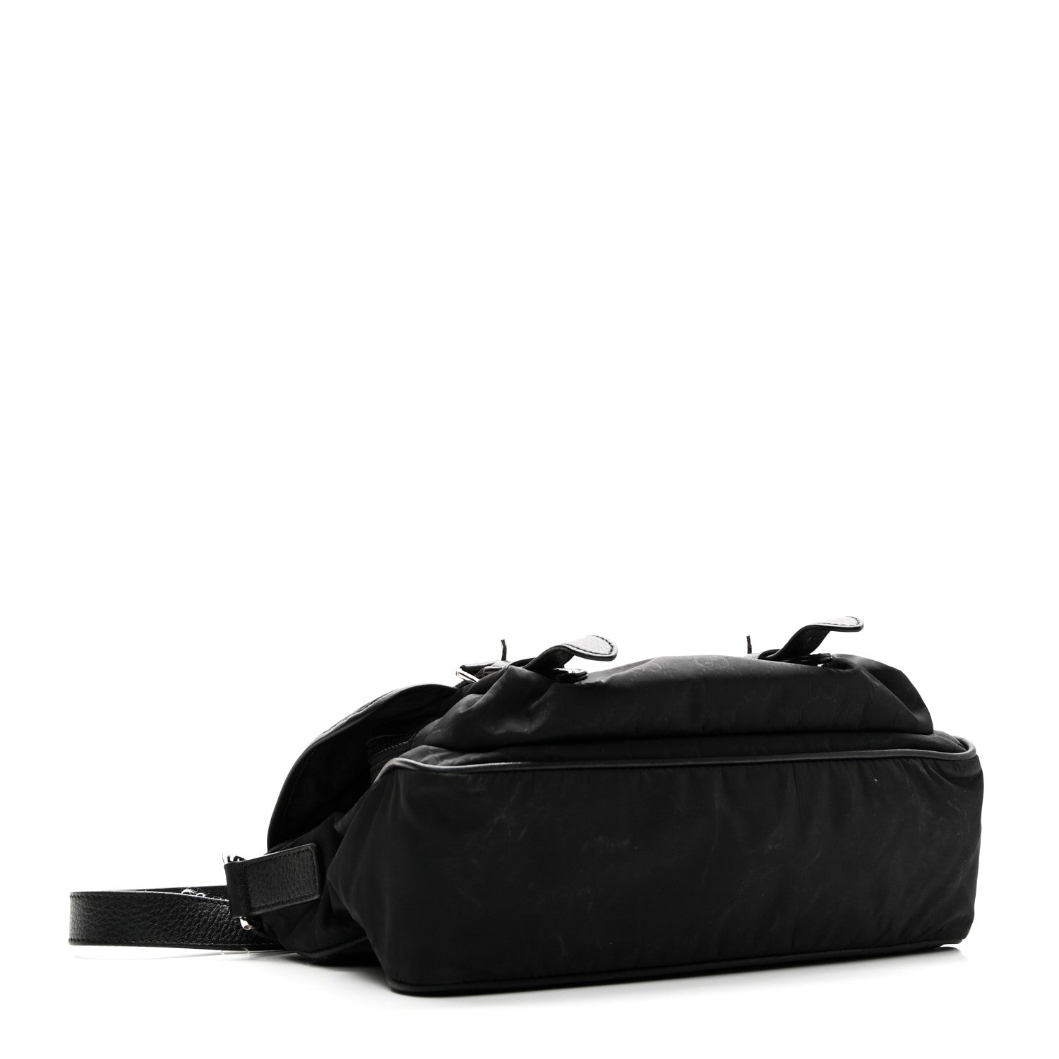 Nylon Monogram Double Buckle Flap Messenger Bag Black