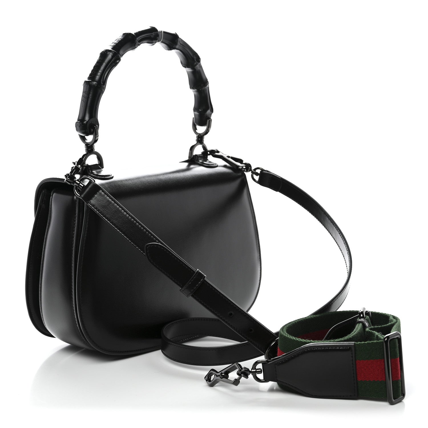 Boarded Dyana Lux Calfskin Web Monochrome Medium Bamboo 1947 Top Handle Bag Black