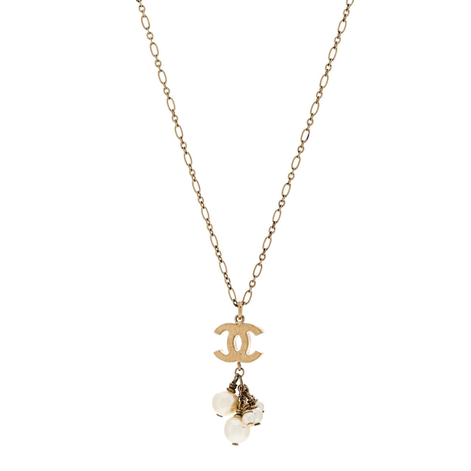 Pearl CC Logo Drop Necklace Gold