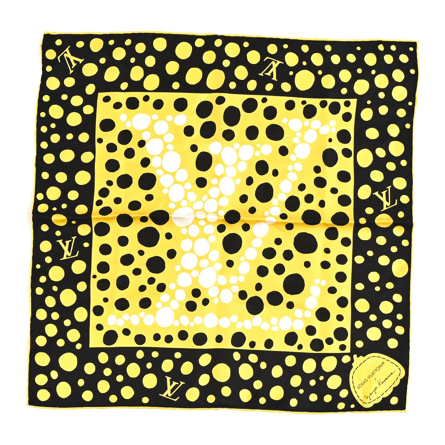 LV x YK Silk Monogram Dots Scarf 45 Yellow Black