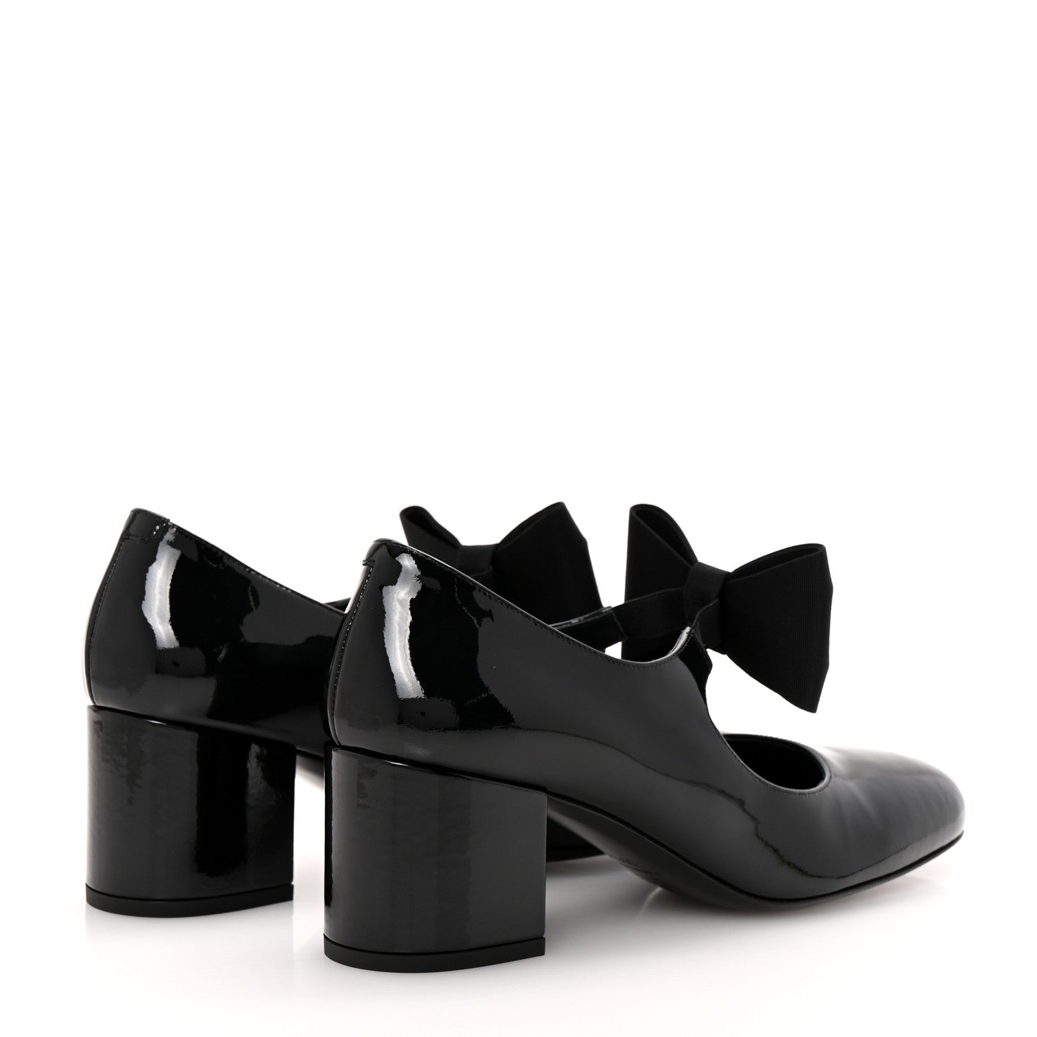 Patent Calfskin Grosgrain CC Mary Jane Pumps 39.5 Black