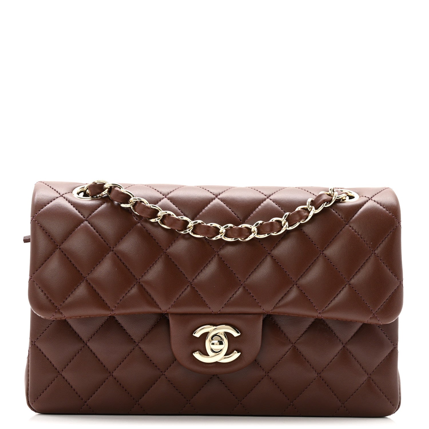 Lambskin Quilted Small Double Flap Dark Brown