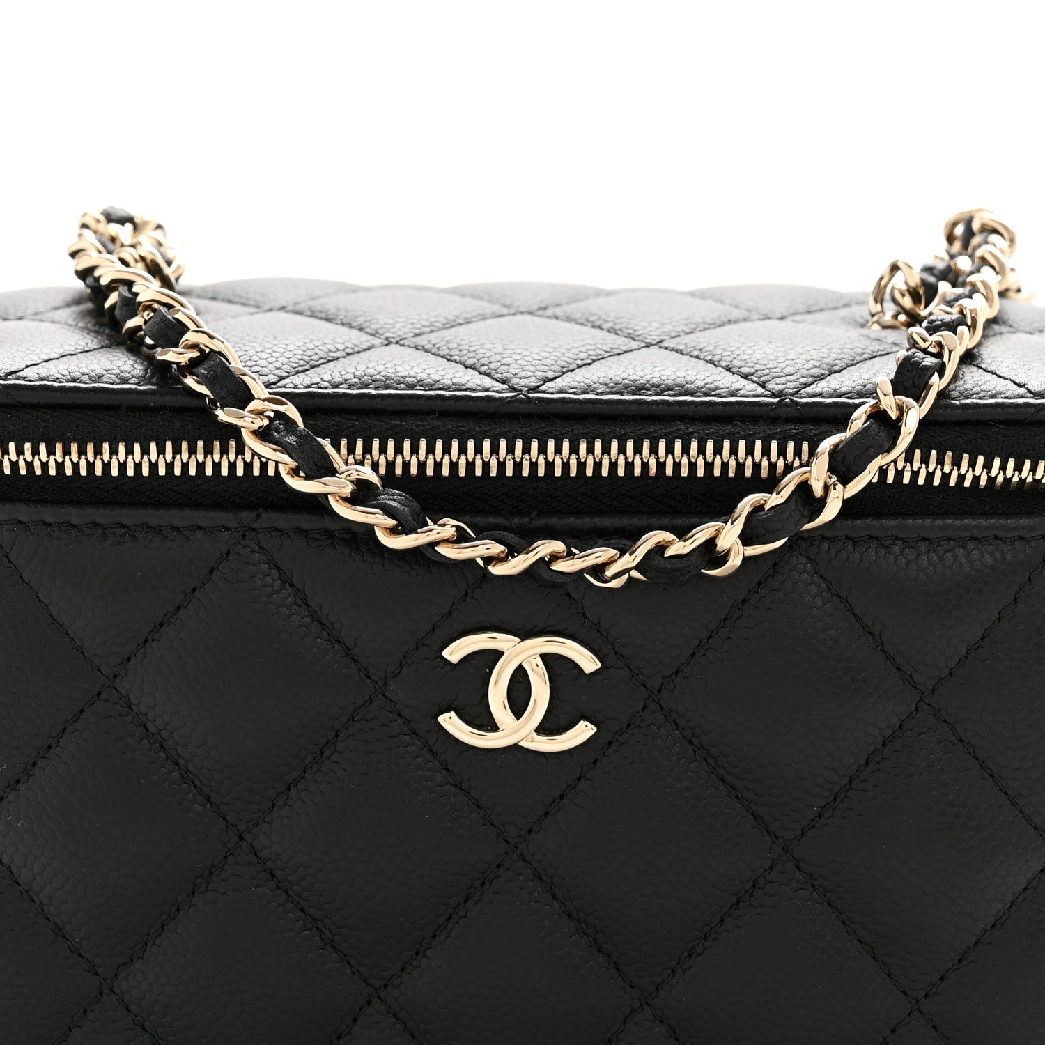Caviar Quilted Small Tiny CC Vanity Case With Chain Black