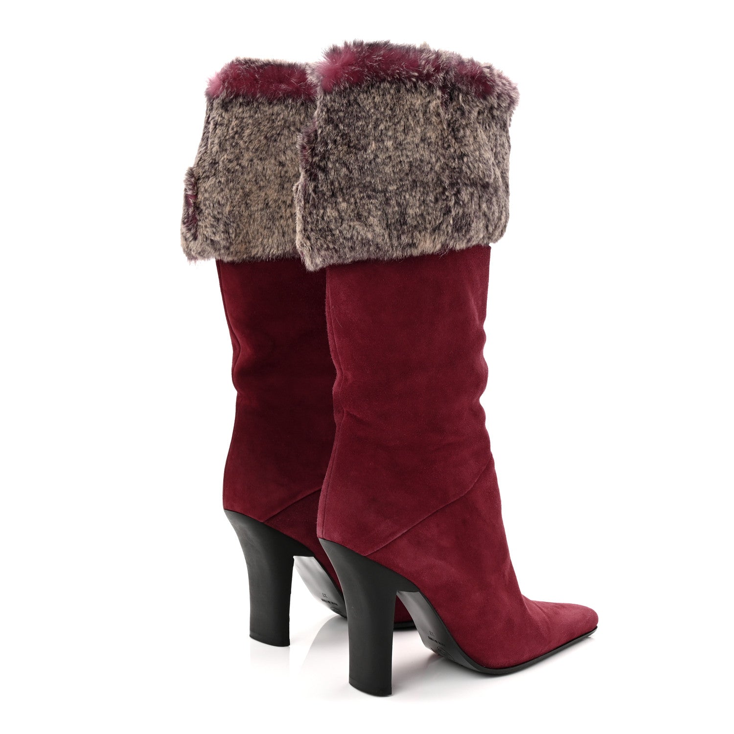 Suede Fur Fold Over Boots 37 Red