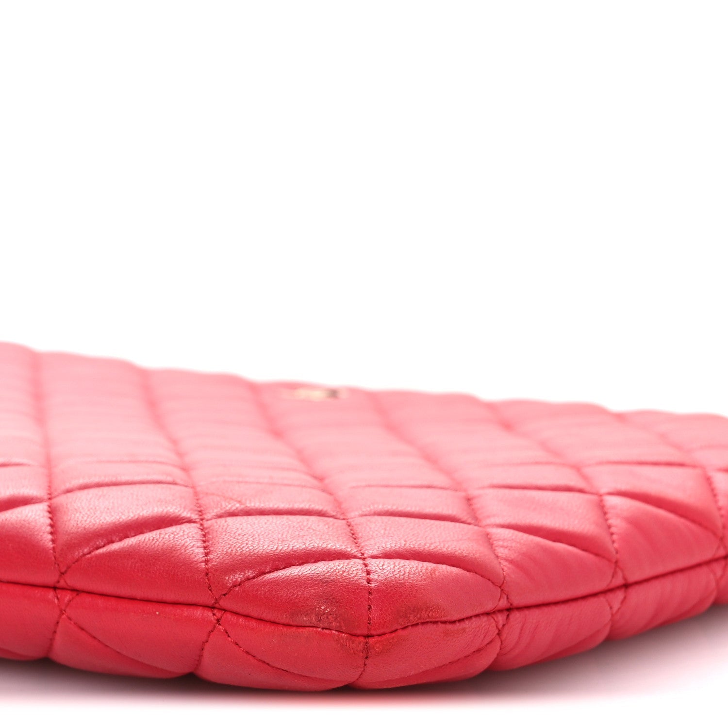 Lambskin Quilted Large Cosmetic Case Red