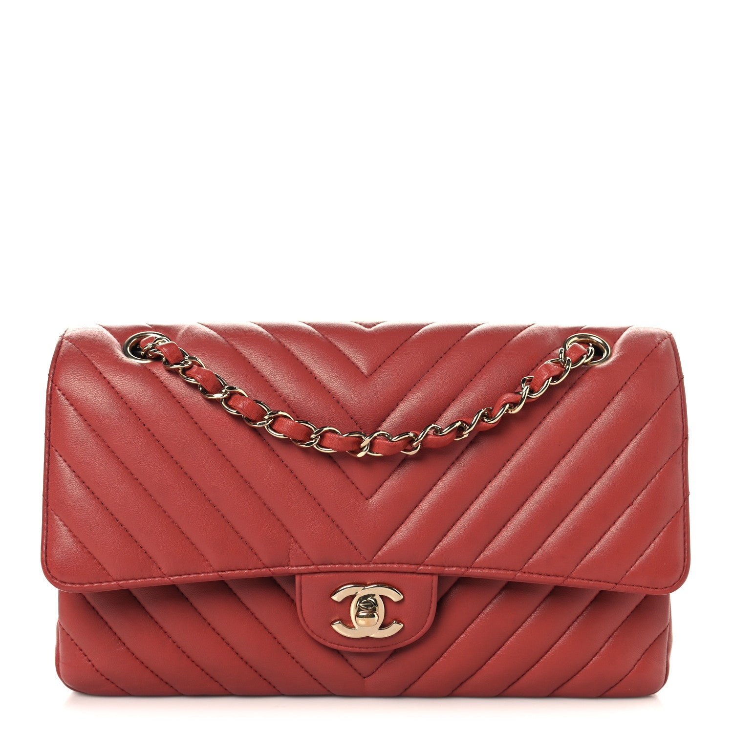 Lambskin Chevron Quilted Medium Double Flap Rosewood