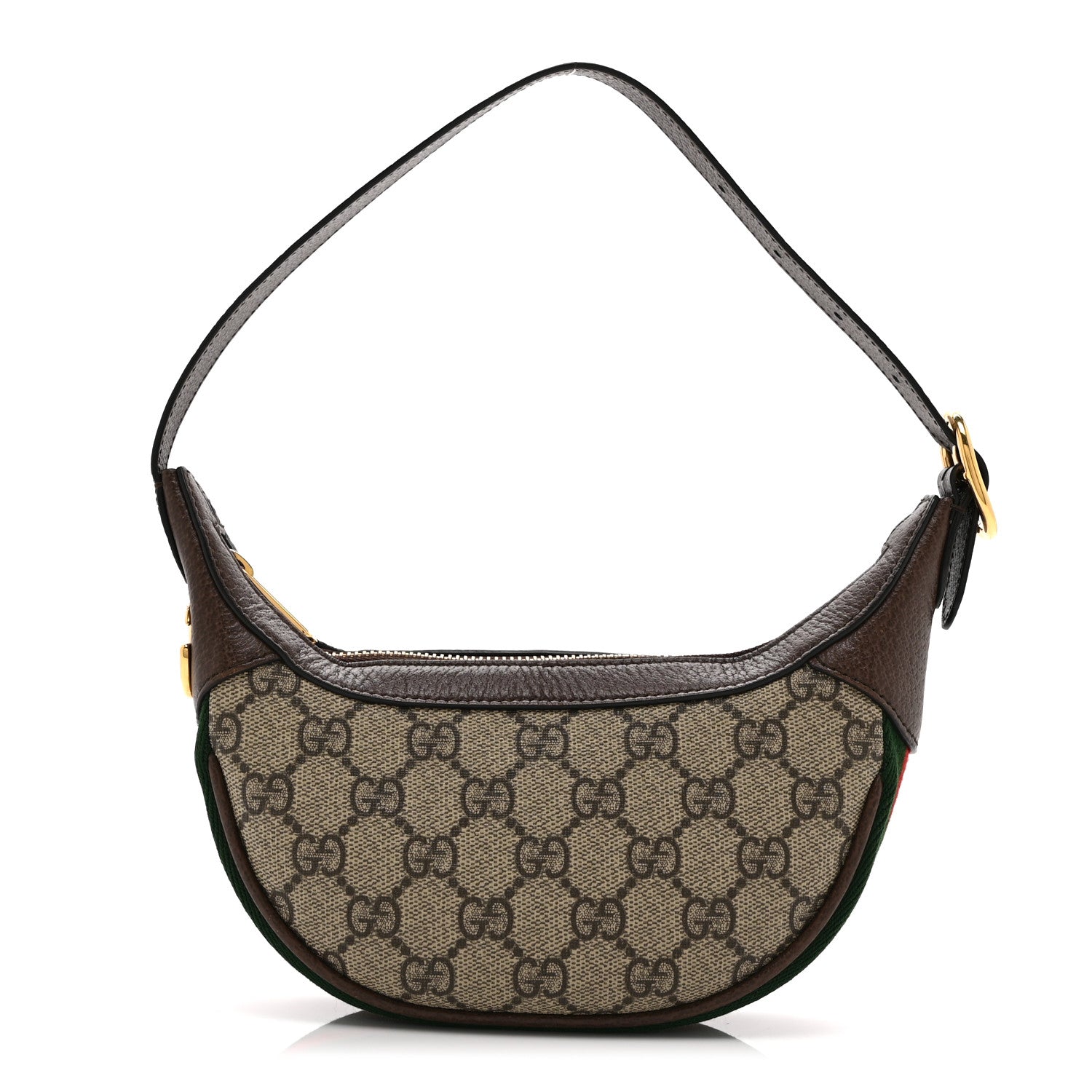 GG Supreme Monogram Textured Calfskin Web Mini Ophidia Half Moon Hobo Beige Ebony New Acero