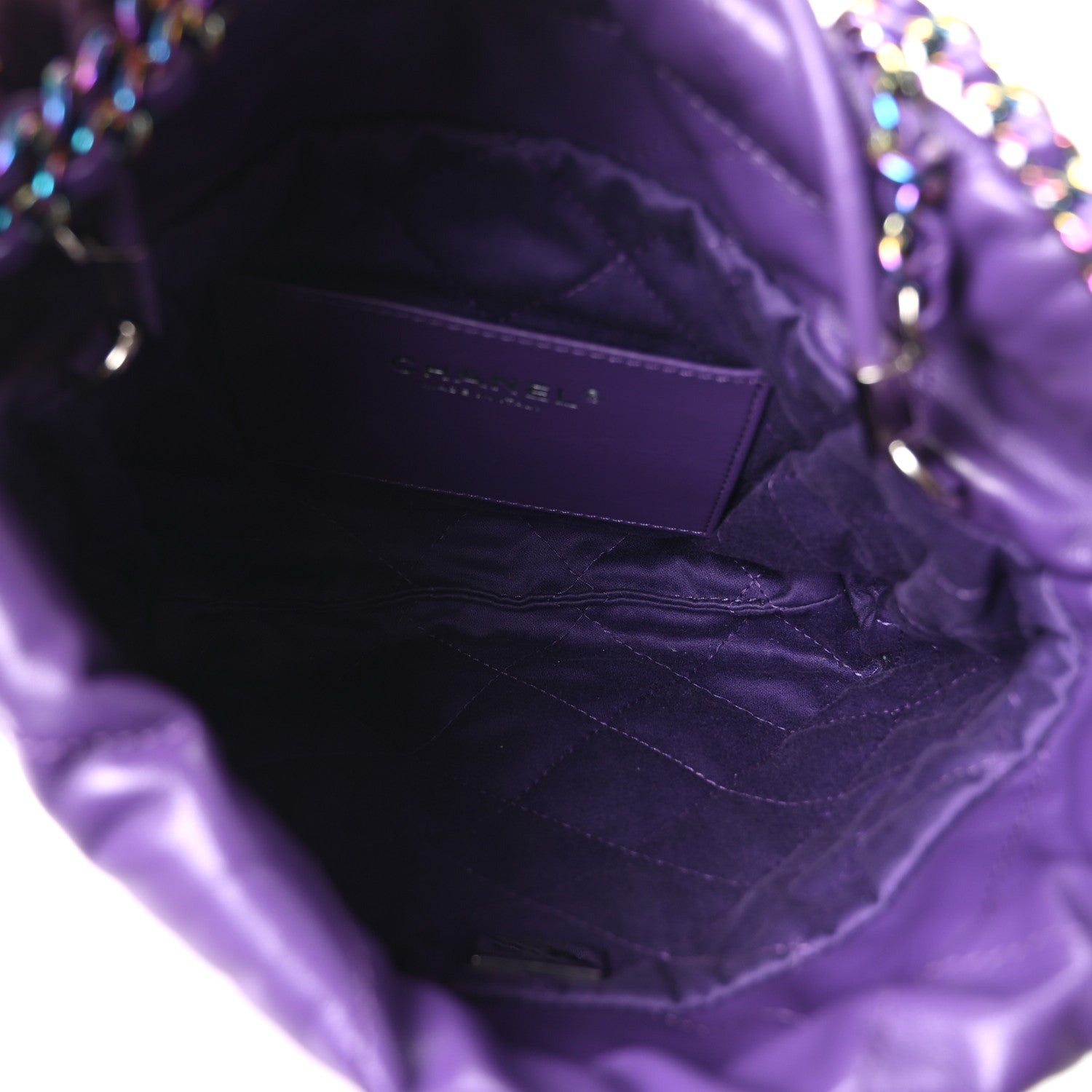 Shiny Calfskin Quilted Rainbow Mini Chanel 22 Purple