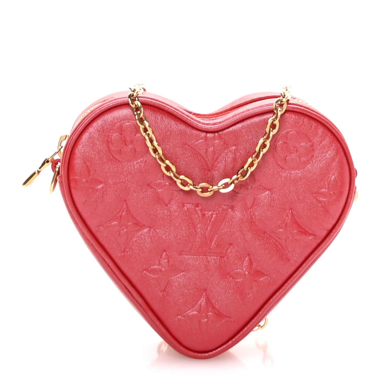 Lambskin Embossed Monogram Fall In Love Sac Coeur Heart Chain Bag Lipstick Red