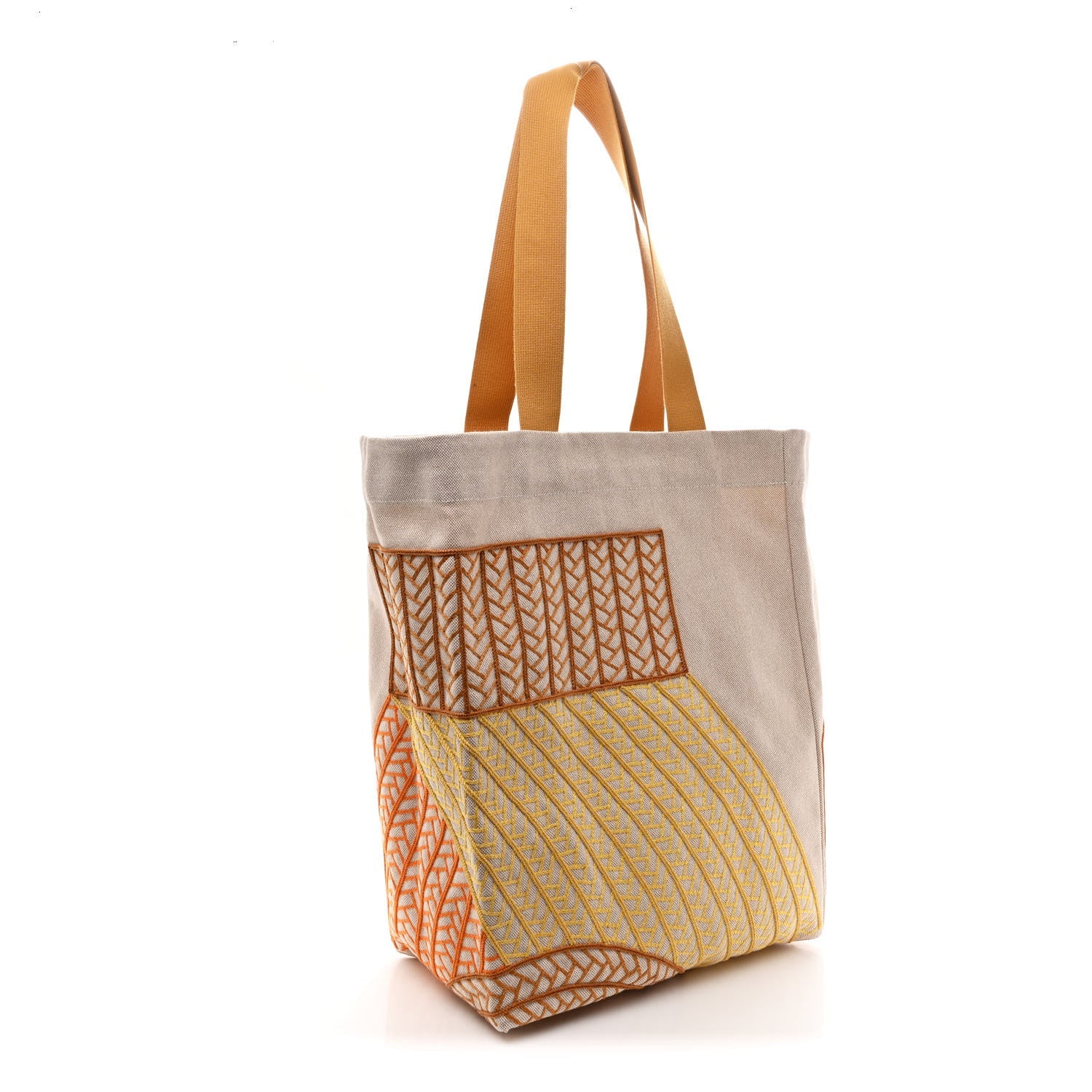 H Canvas Embroidered Poisson Natte Beach Bag Camel Jaune