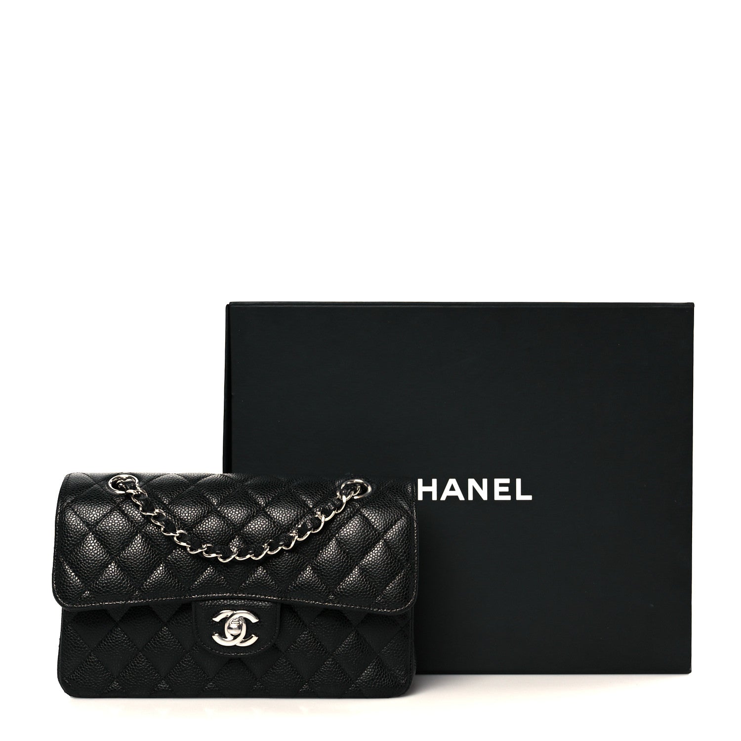 Caviar Quilted Small Double Flap Black