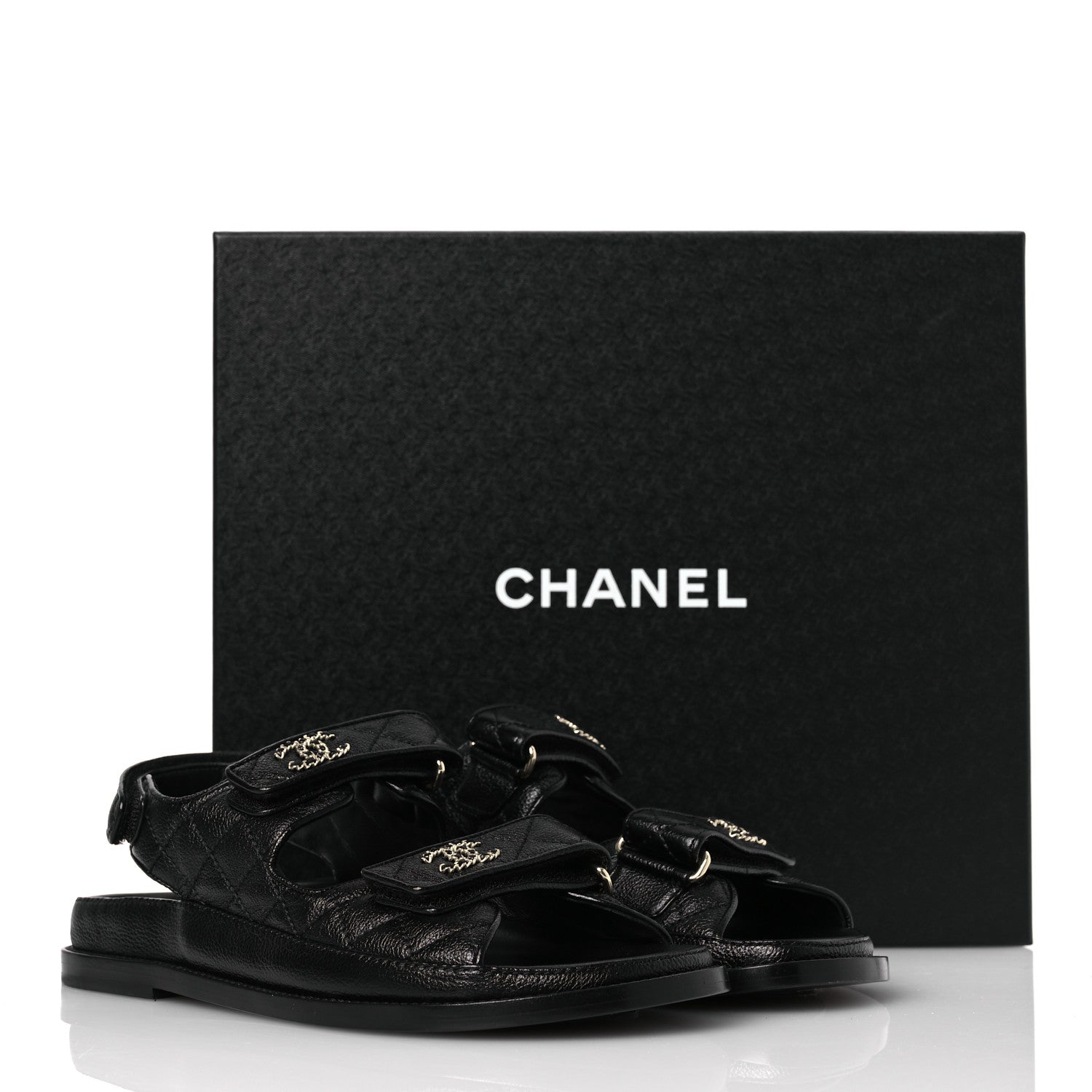 Grained Calfskin Velcro Dad Sandals 37.5 Black