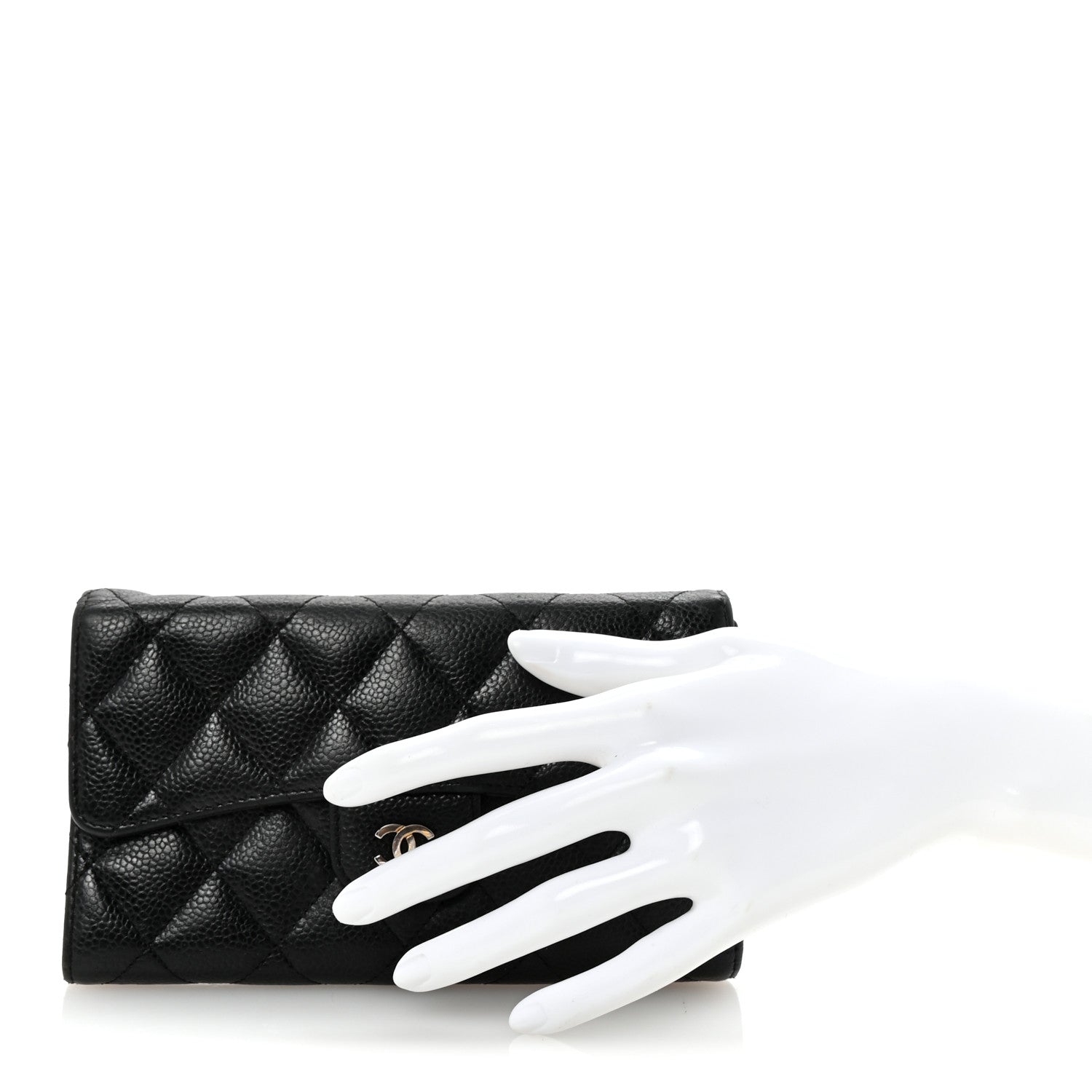 Caviar Quilted Long Flap Wallet Black