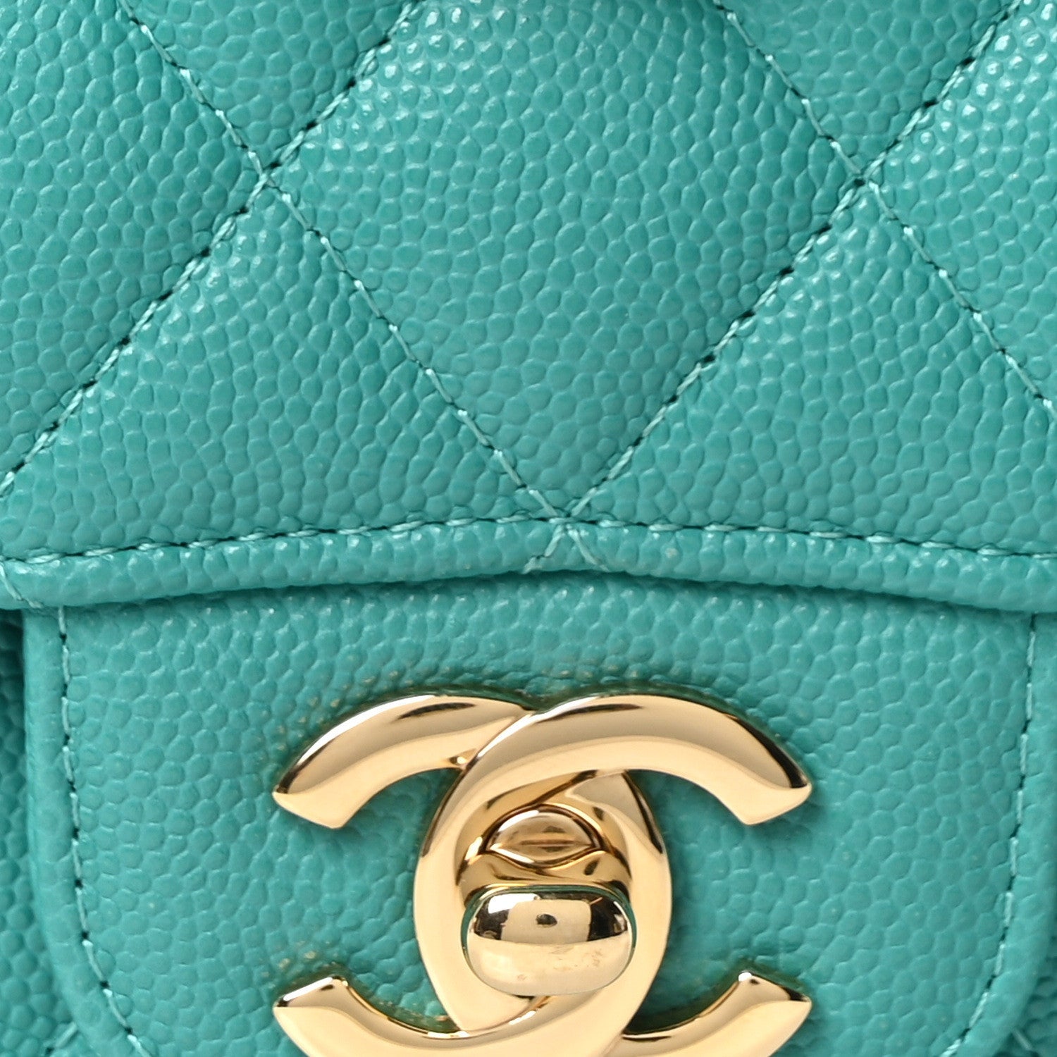 Caviar Quilted Medium Double Flap Turquoise