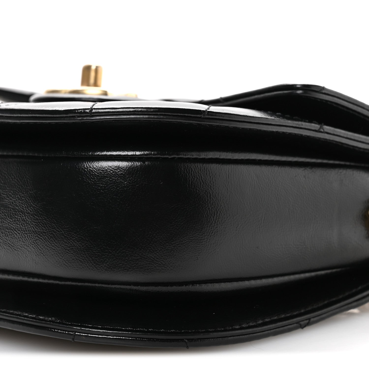 Shiny Calfskin Quilted Buckle Moon Messenger Black