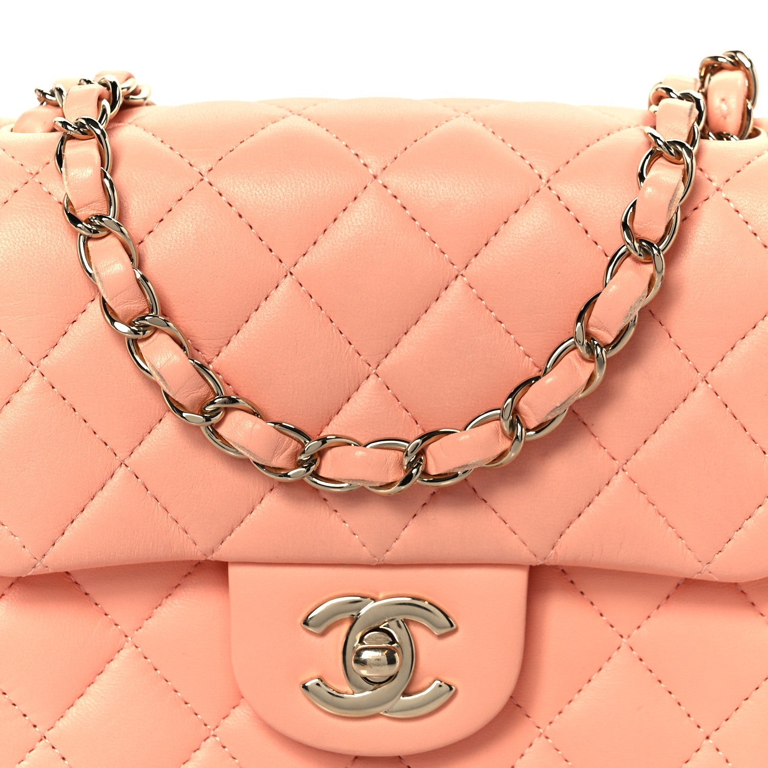 Lambskin Quilted Mini Square Flap Light Pink
