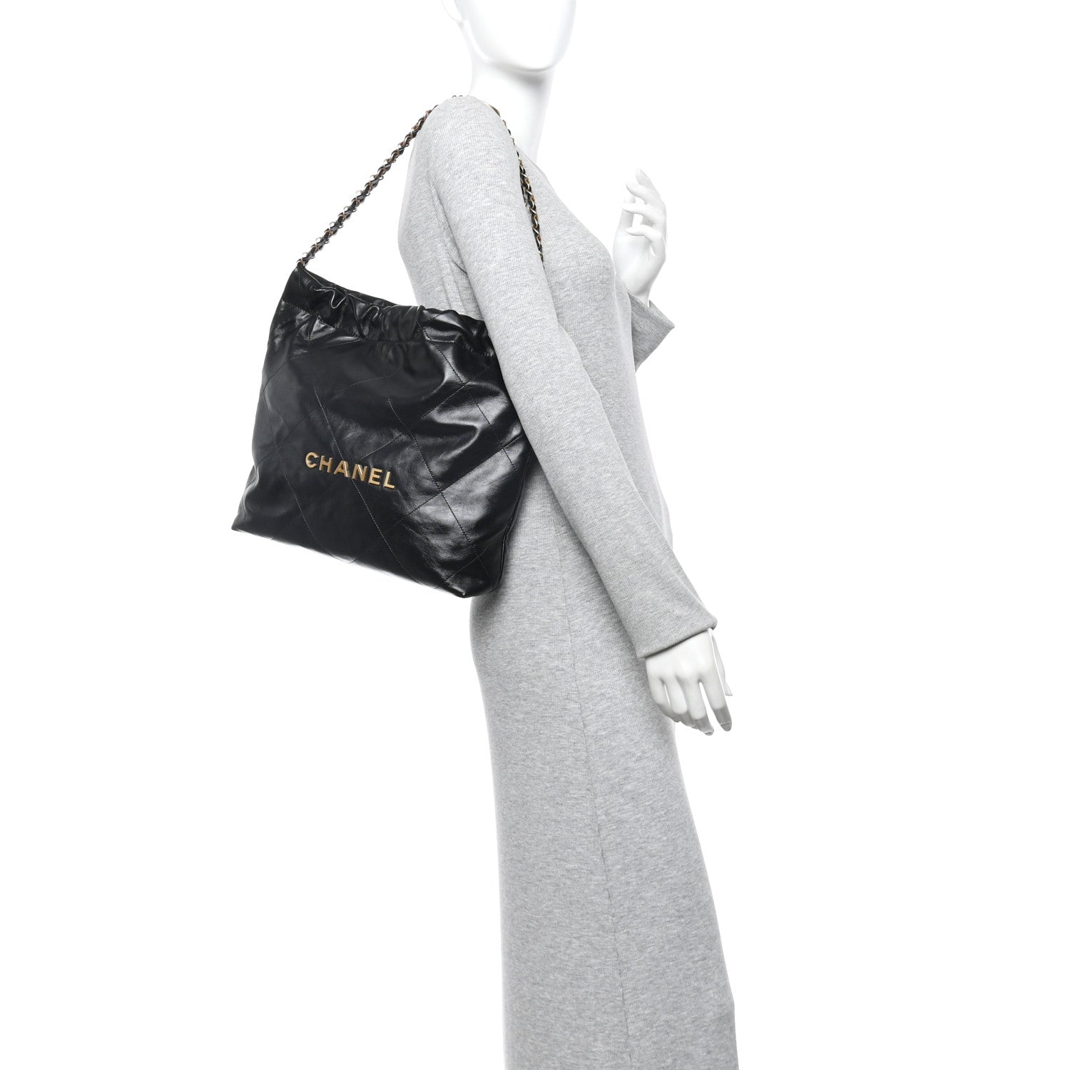 Shiny Calfskin Quilted Small Chanel 22 Black