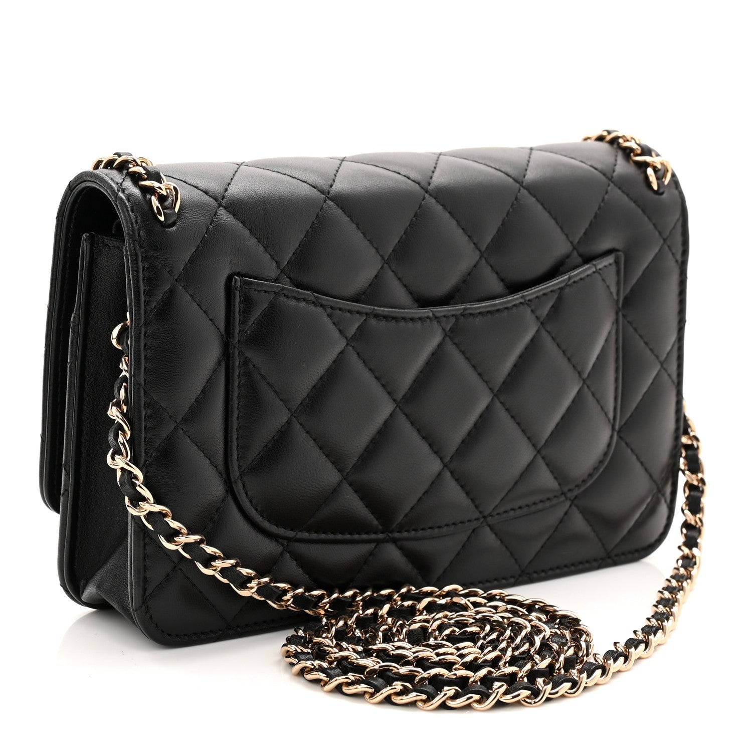 Lambskin Quilted Chain Around Wallet On Chain WOC Black
