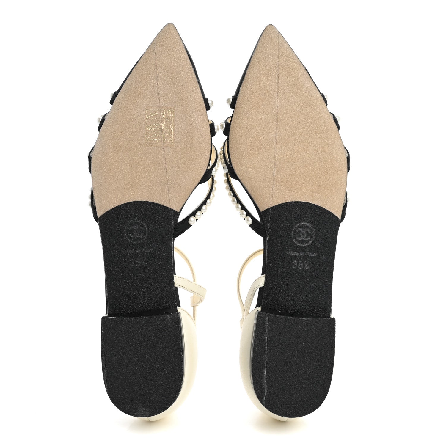 Lambskin Grosgrain Pearl Slingbacks 38.5 White Black