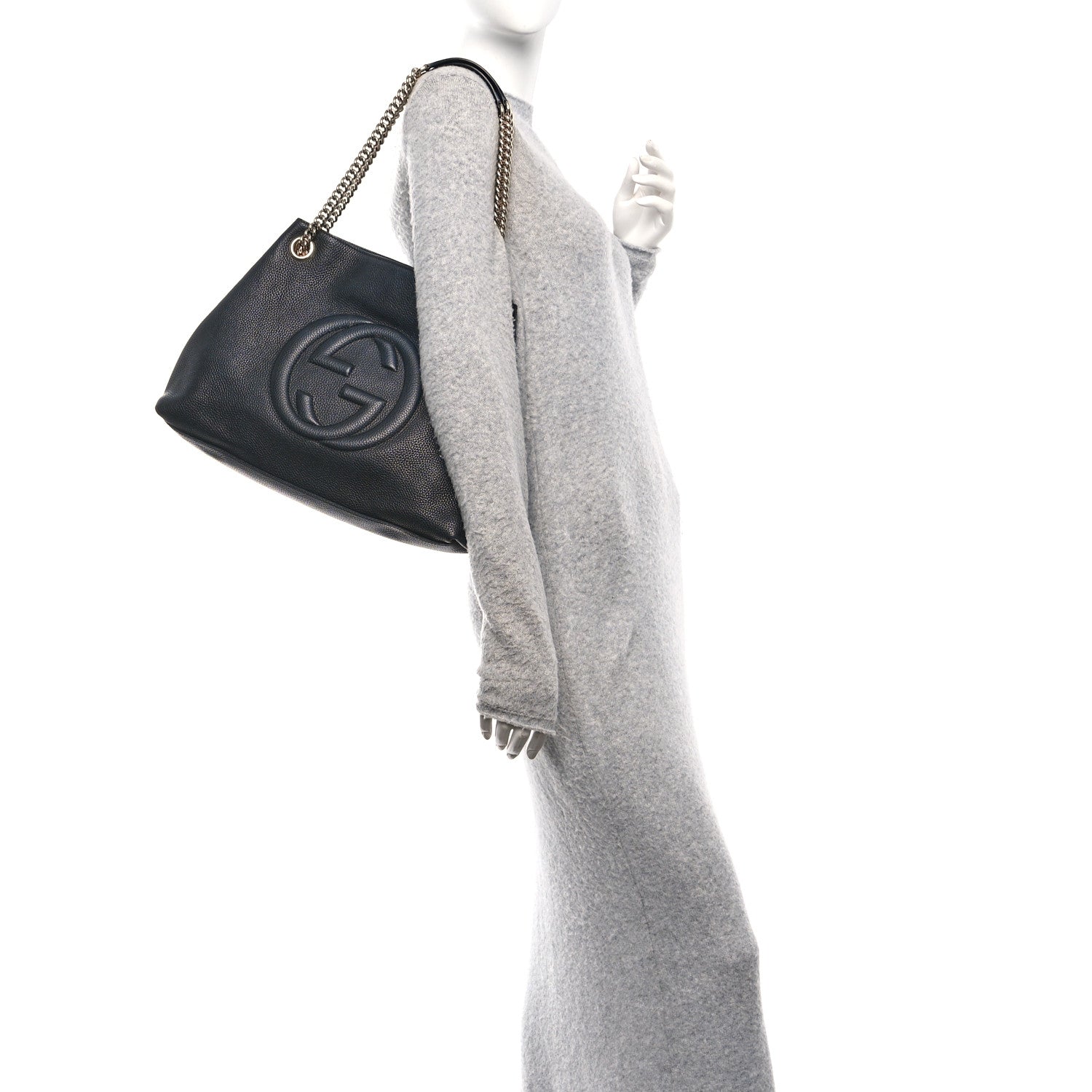 Pebbled Calfskin Medium Soho Chain Shoulder Bag Black