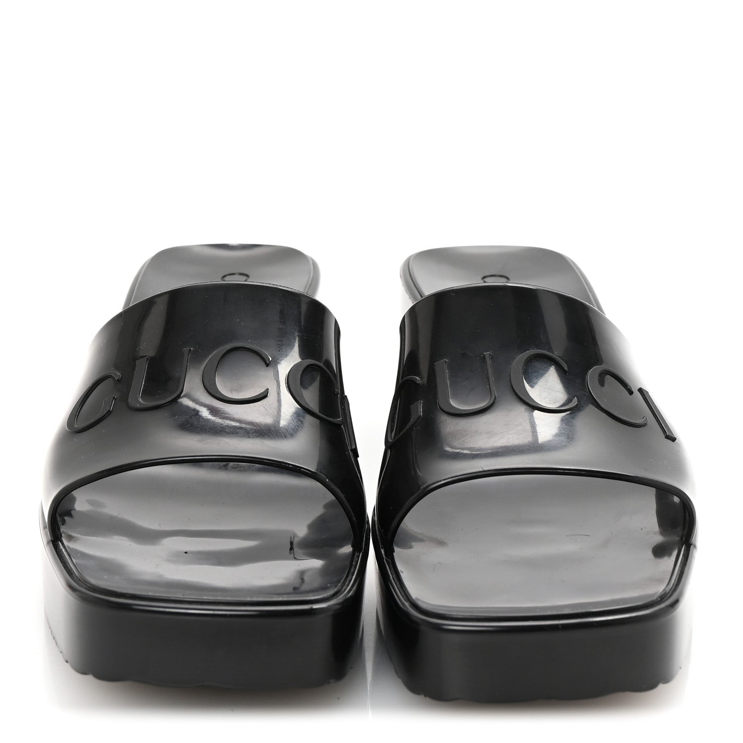 Rubber Gucci Logo Womens Platform 20/60mm Slide Sandals 36 Black