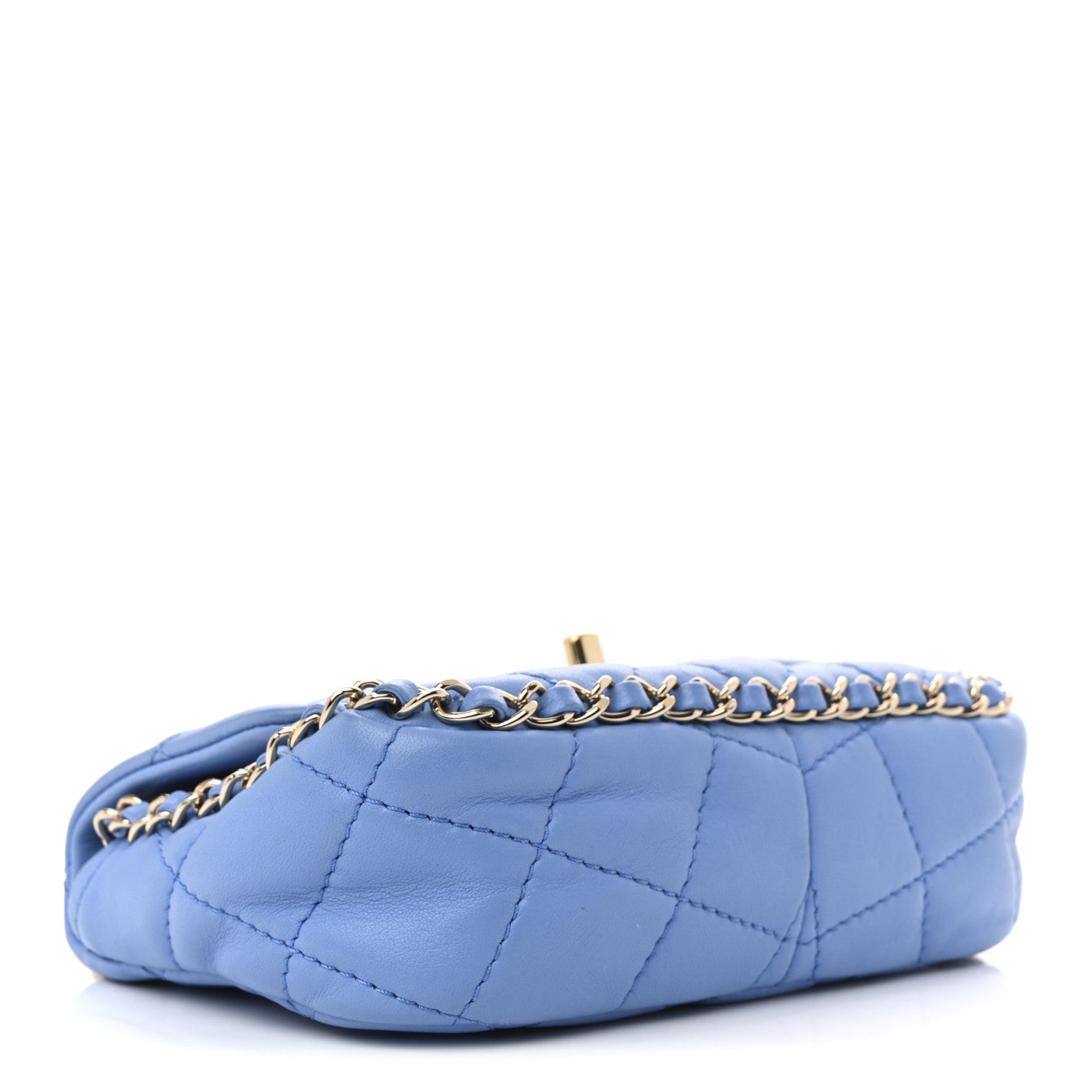 Lambskin Enamel Quilted Small Chain Frame Flap Blue