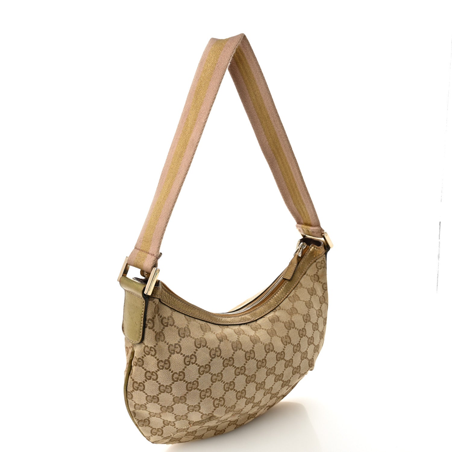 Monogram Web Medium Half Moon Hobo Gold Pink