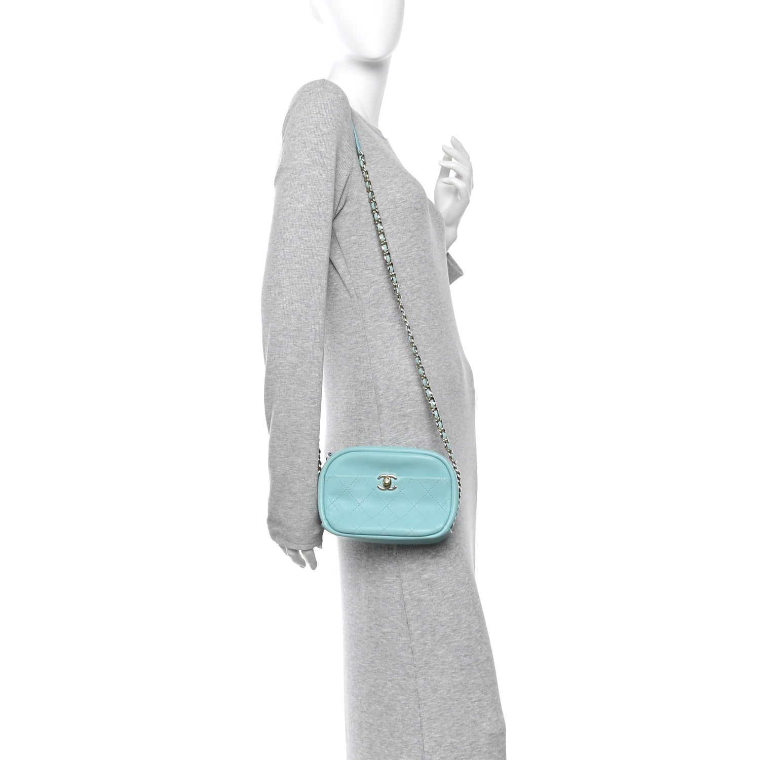 Goatskin Quilted Small Casual Trip Camera Case Light Blue