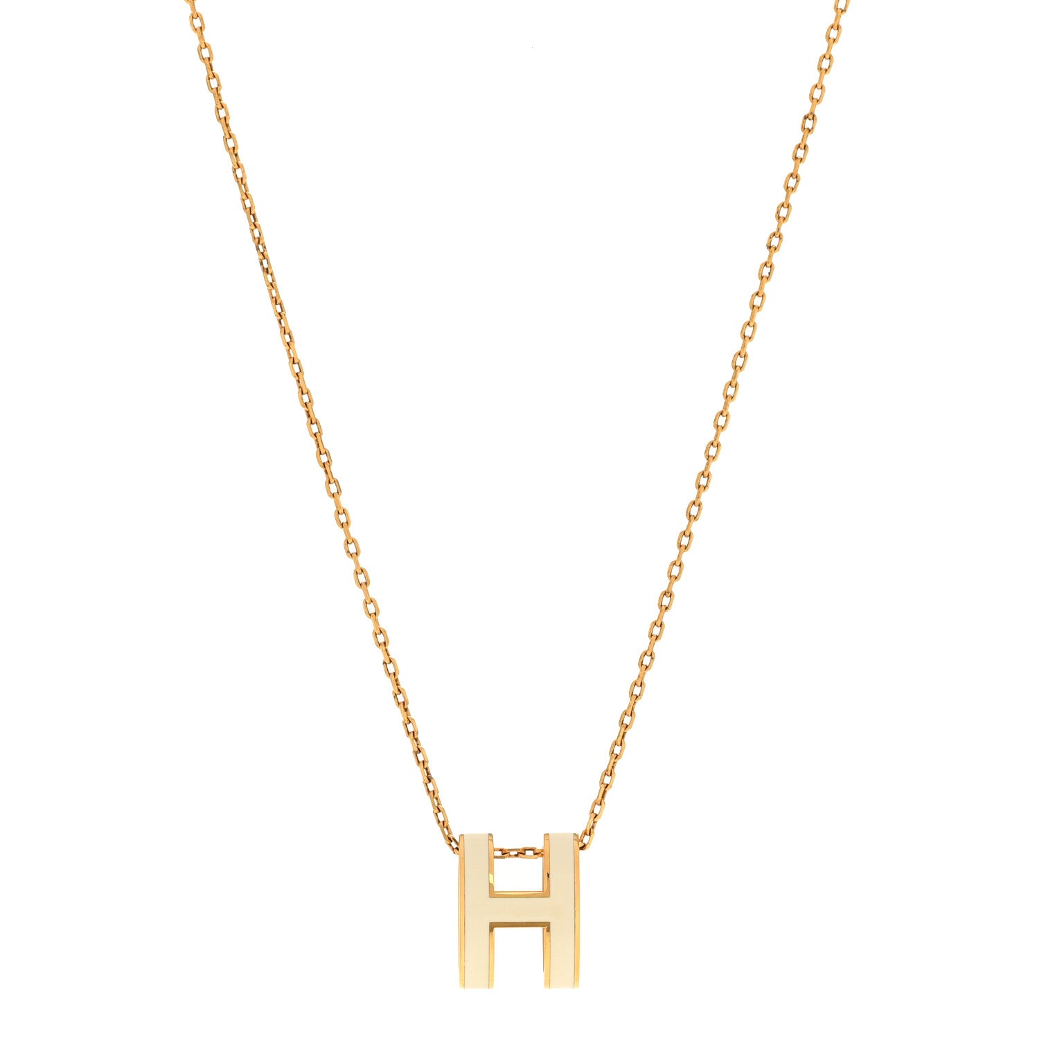 Lacquered Gold Pop H Pendant Necklace White