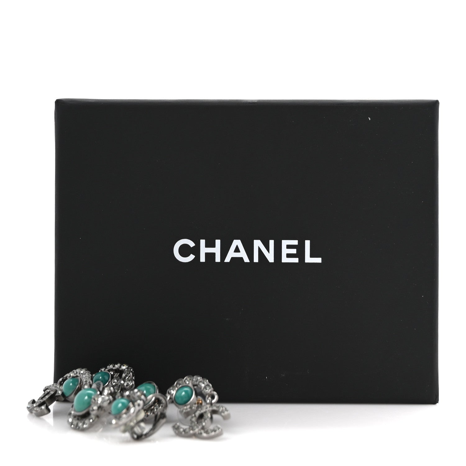 Crystal Bead CC Clip On Cuff Earrings Turquoise Ruthenium