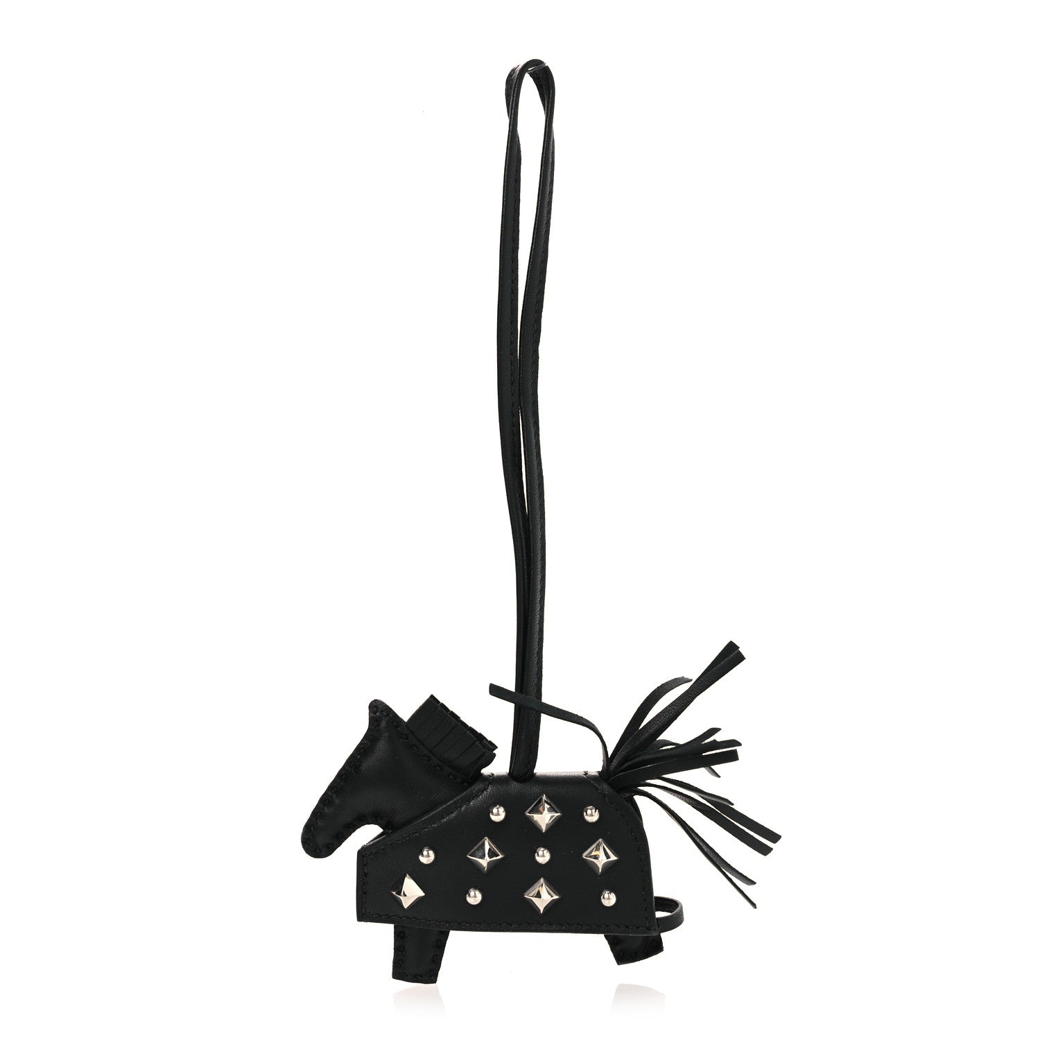Milo Lambskin Studded Grigri Rodeo Robeo Rock Horse Bag Charm PM Black