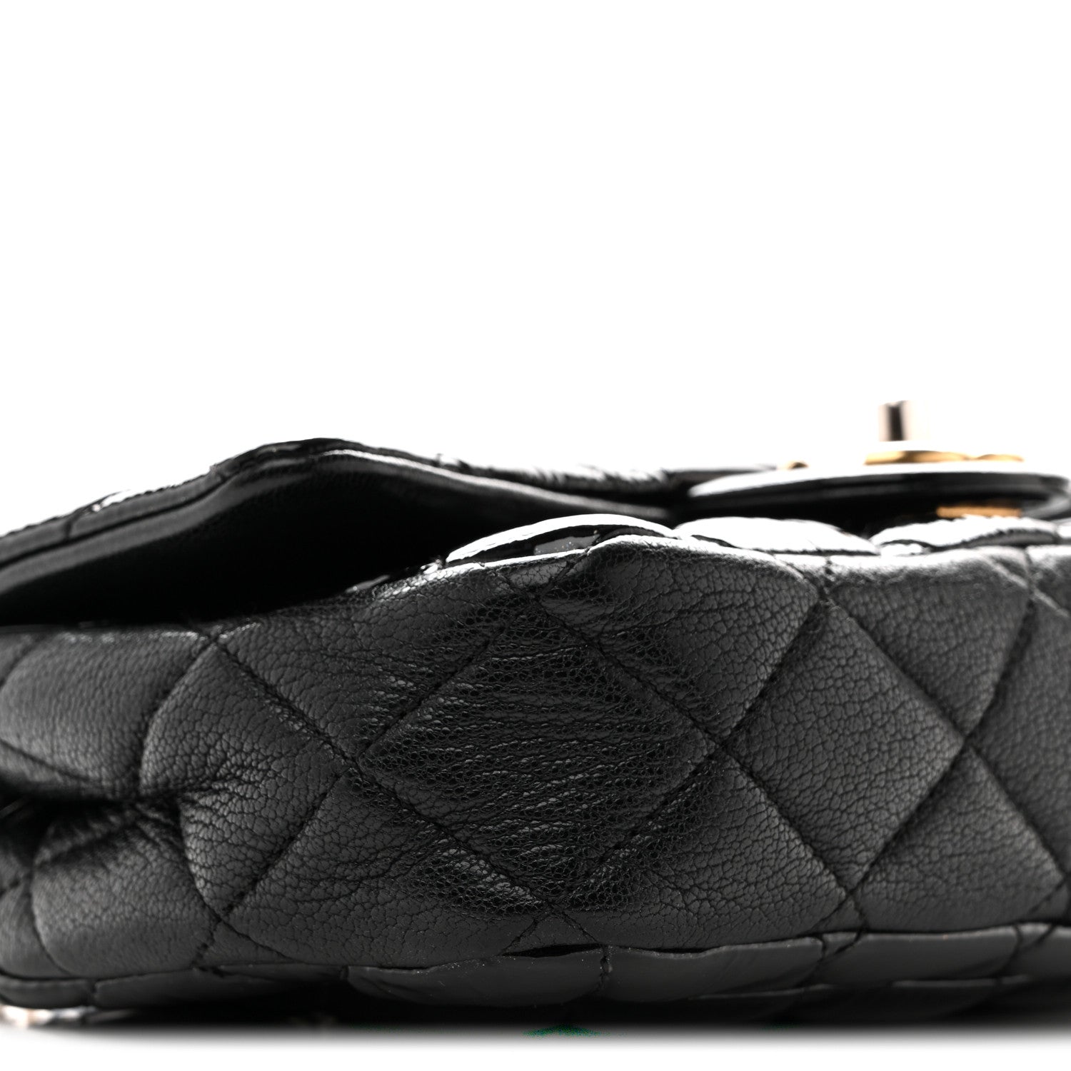 Patent Goatskin Quilted Small CC Eyelet Flap Black
