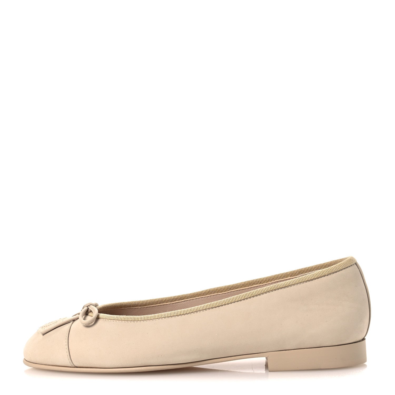 Suede Calfskin Cap Toe CC Ballerina Flats 36 Beige
