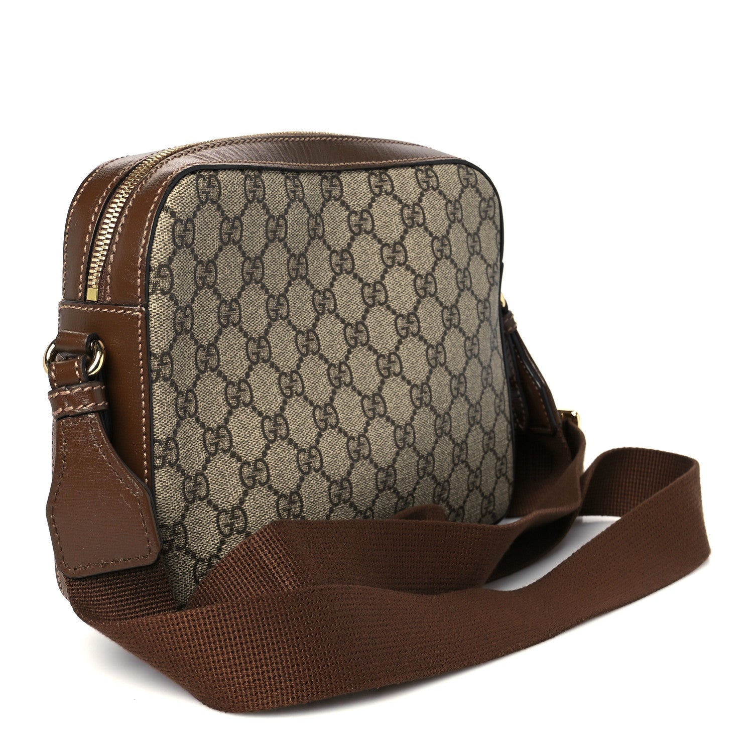 GG Supreme Monogram Azalea Calfskin Retro Interlocking G Messenger Shoulder Bag Beige Ebony Brown Sugar