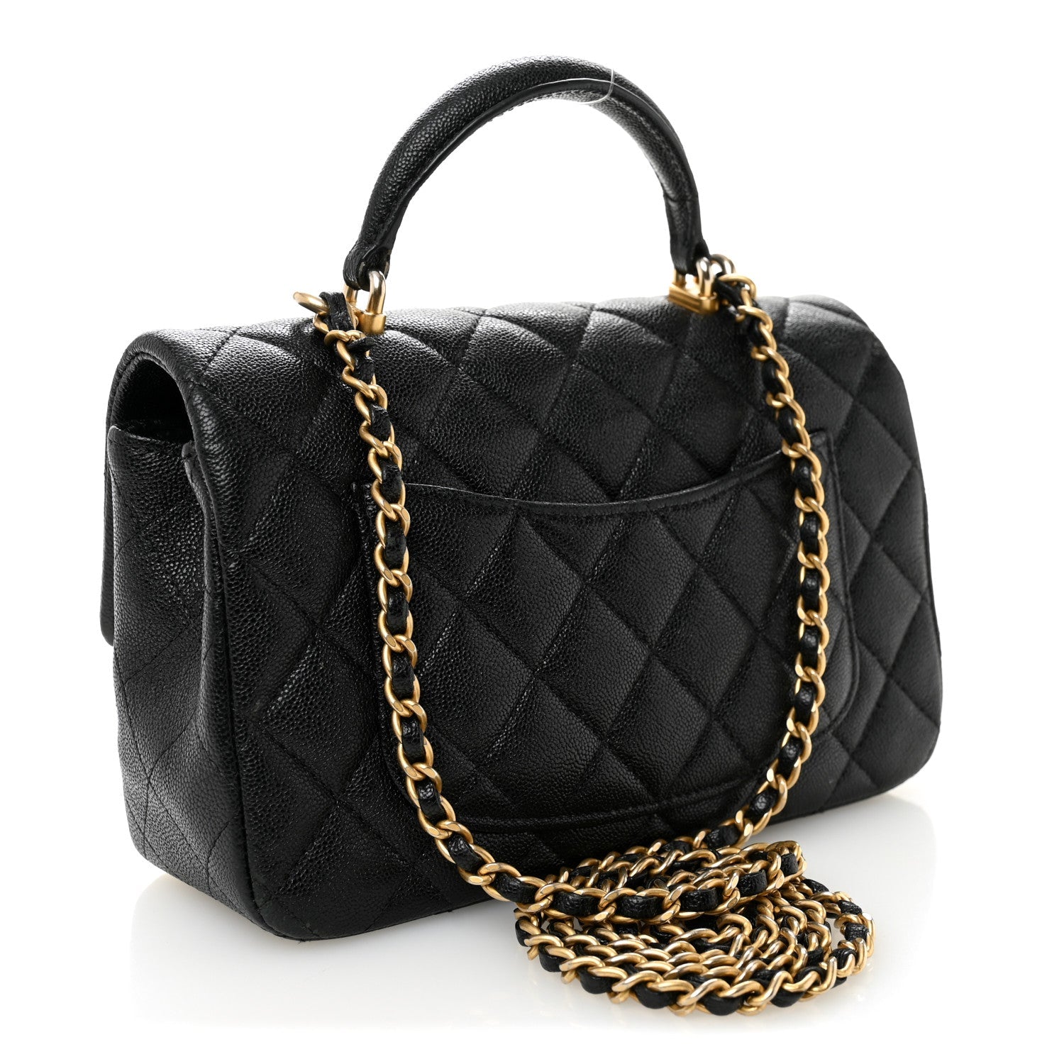 Caviar Quilted Mini Top Handle Rectangular Flap Black