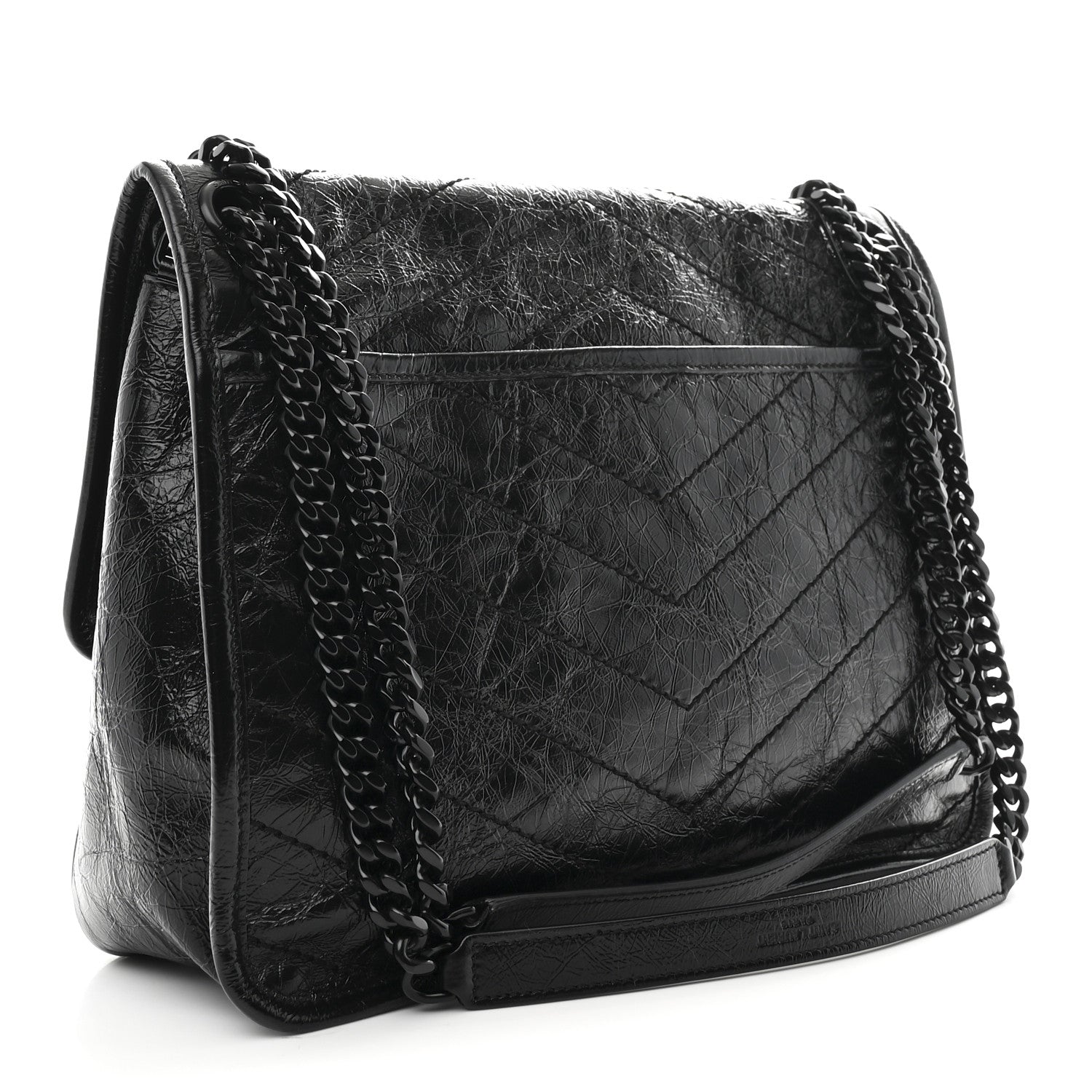 Crinkled Calfskin Matelasse Monogram Medium Niki Chain Satchel Black