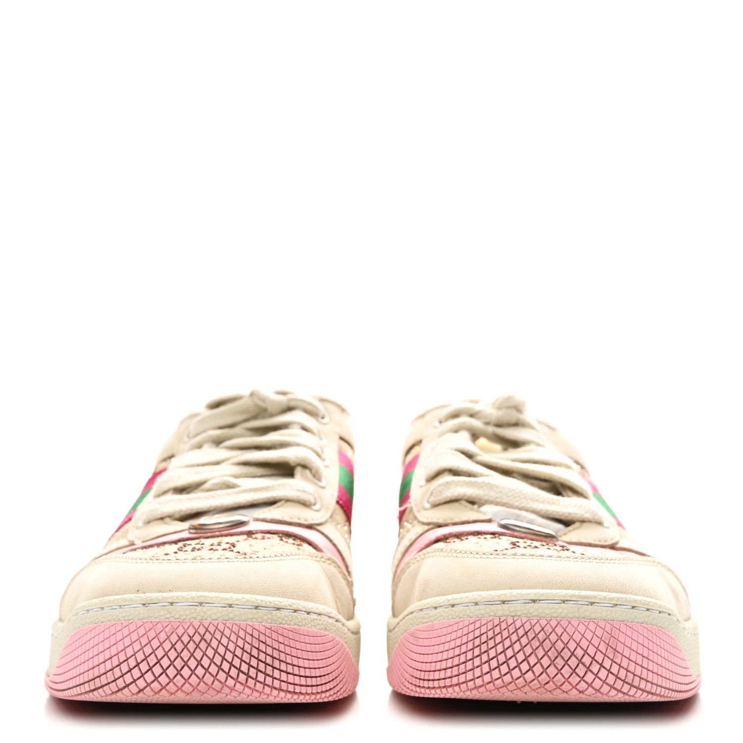 Calfskin GG Supreme Crystals Web Screener Sneakers 38 Camel Ebony Wild Rose