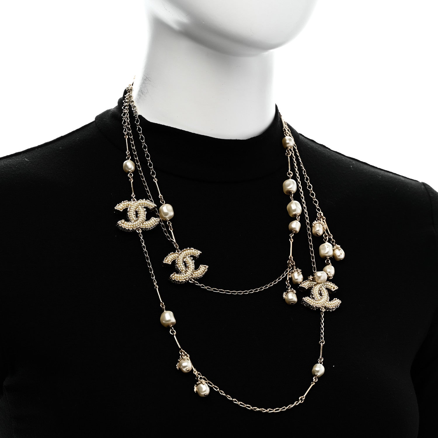 Pearl CC Long Necklace Gold