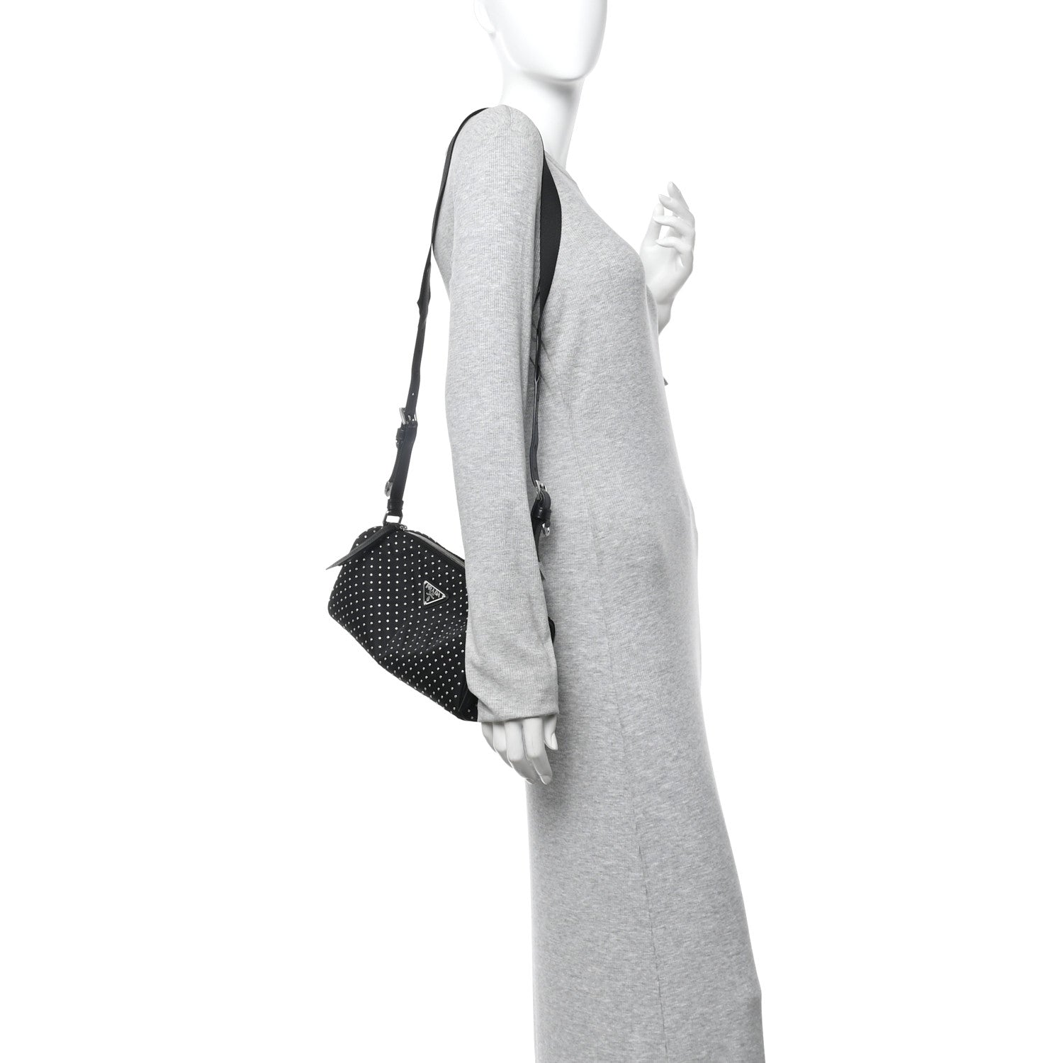 Re-Nylon Studded Shoulder Bag Black
