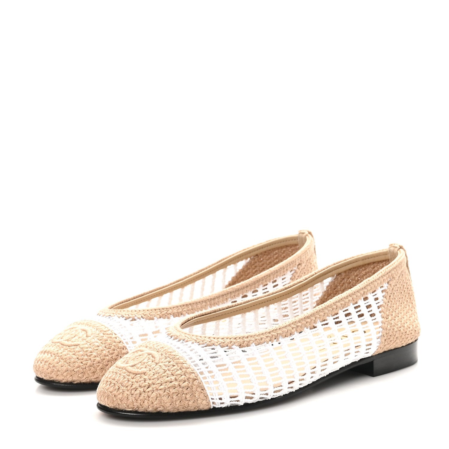 Raffia CC Cap Toe Ballerina Flats 36.5 White Beige