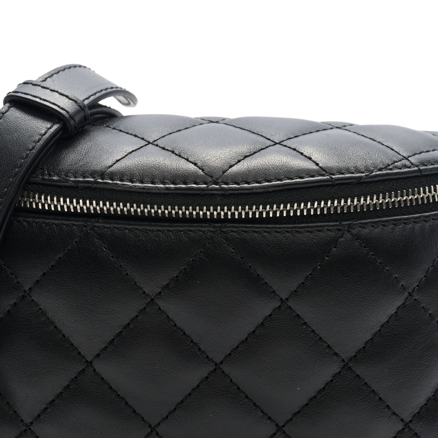 Lambskin Quilted Waist Belt Bag Black
