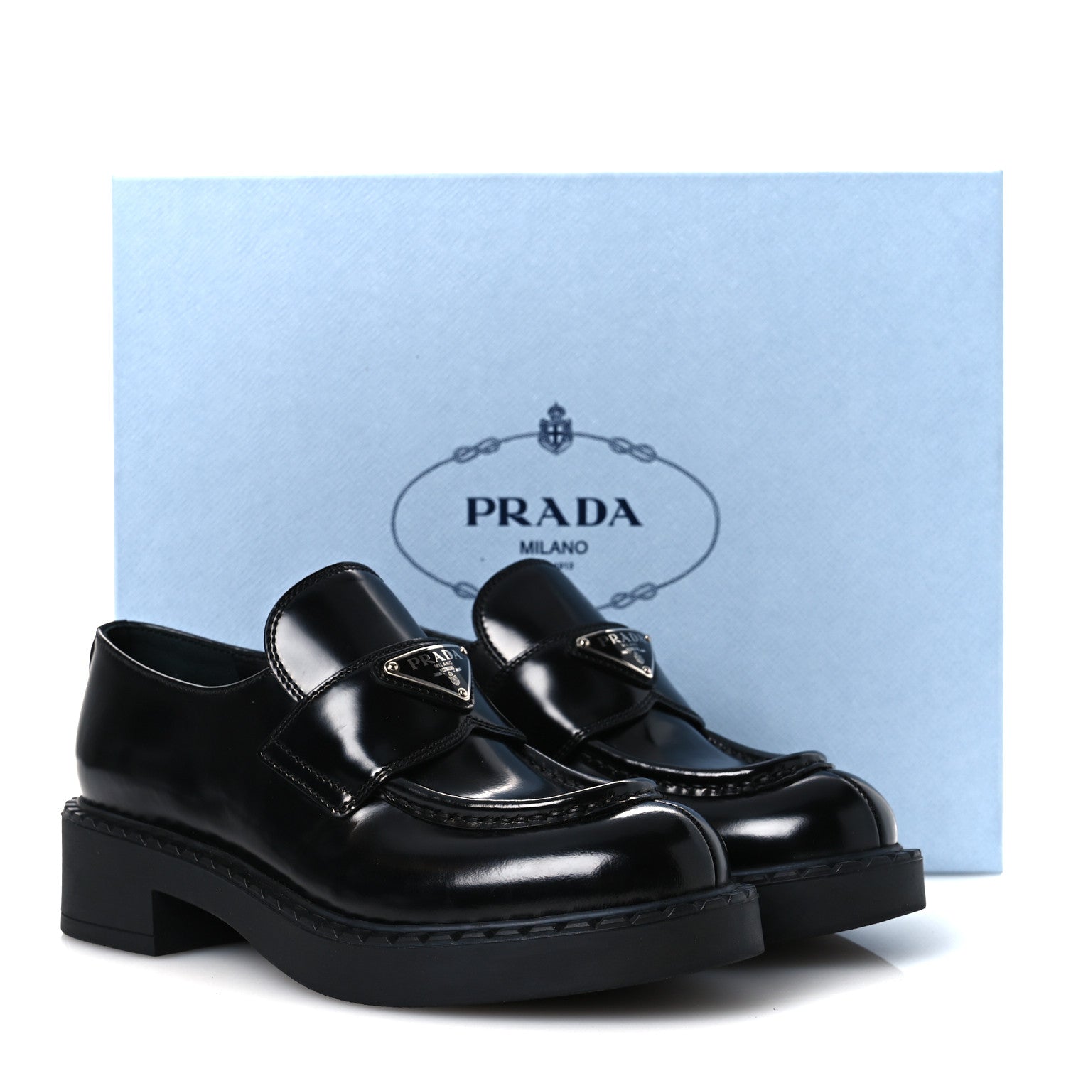 Spazzolato Metal Triangle Logo 50mm Loafers 36 Black