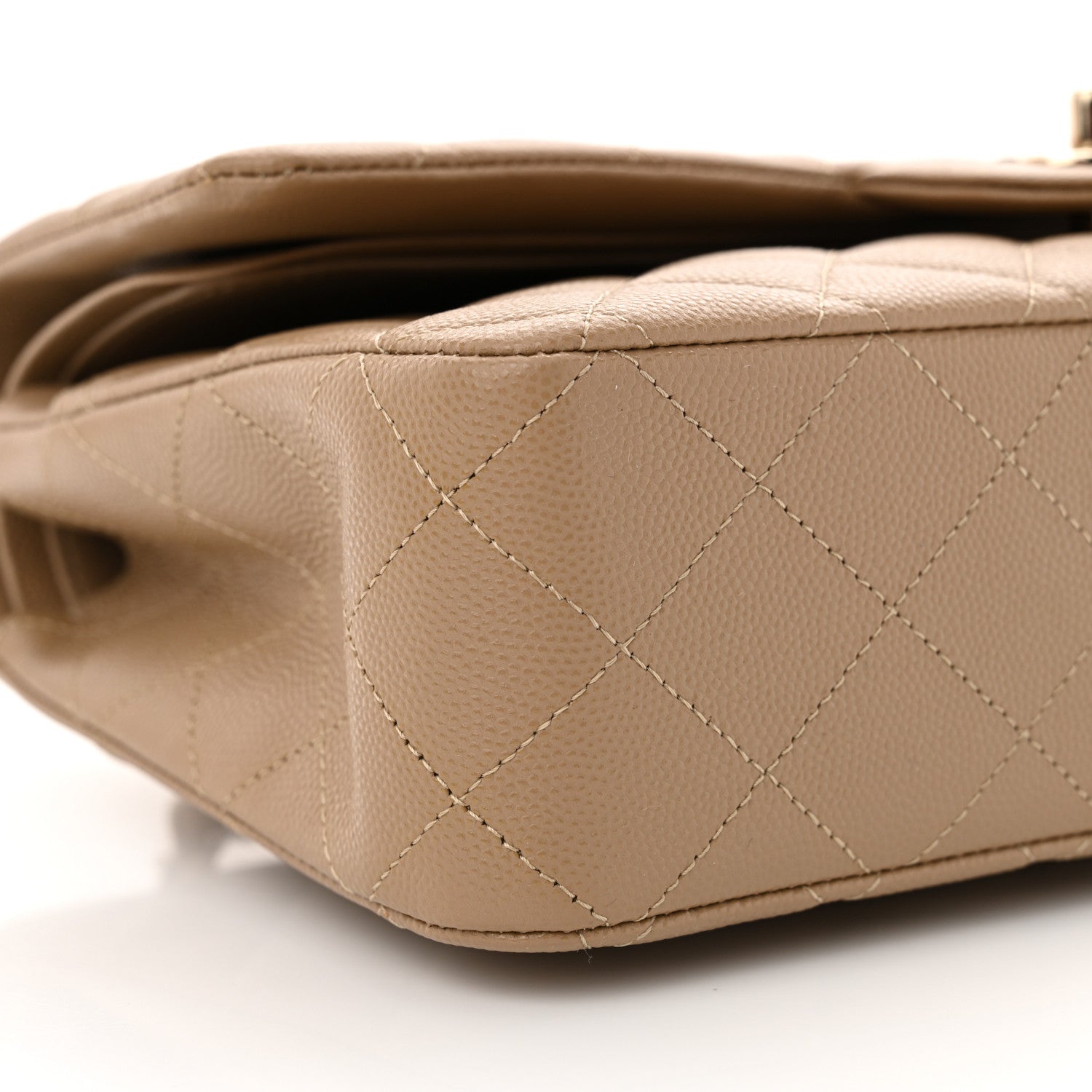 Caviar Quilted Medium Double Flap Dark Beige