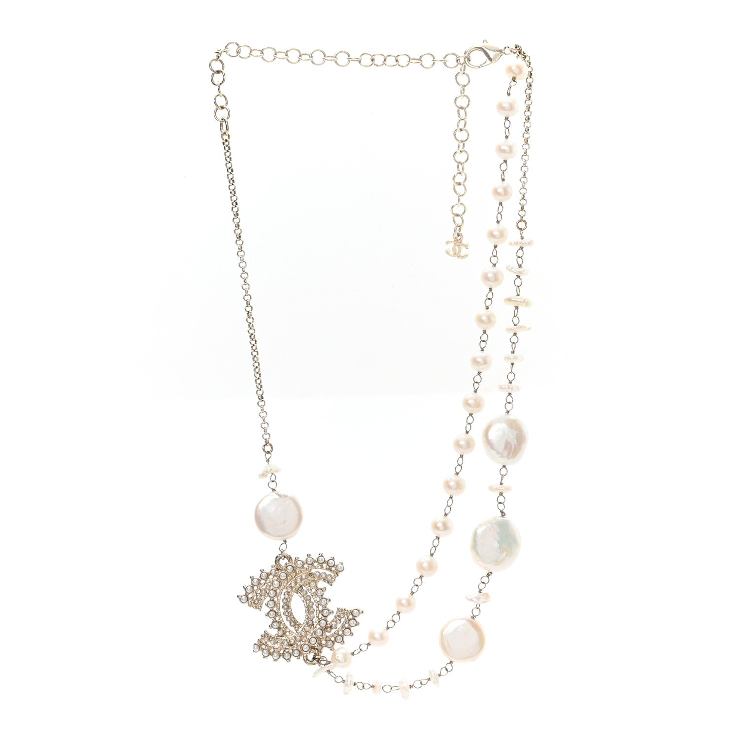 Pearl CC Double Strand Choker Necklace Gold Pearly White