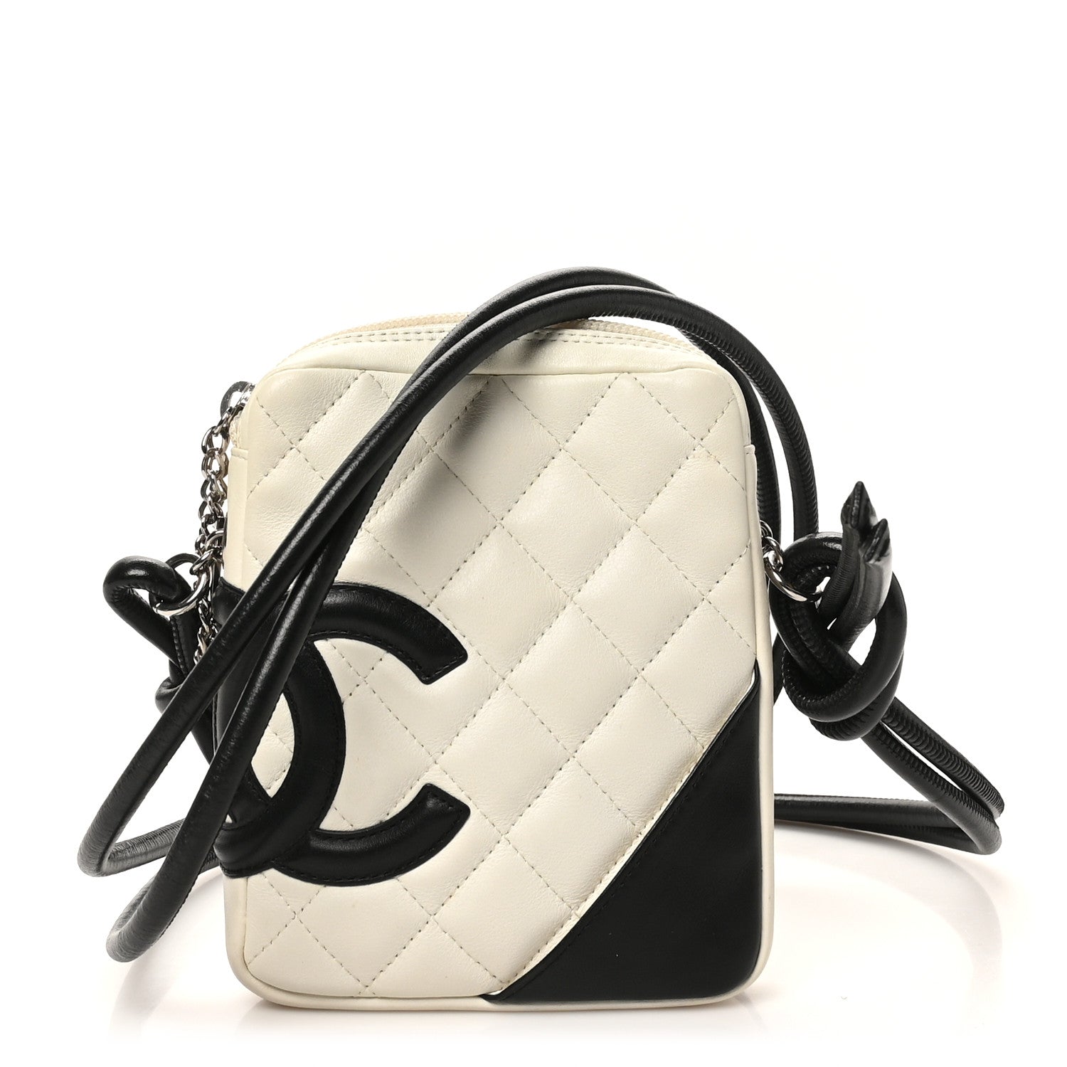 Calfskin Quilted Cambon Small Messenger White Black