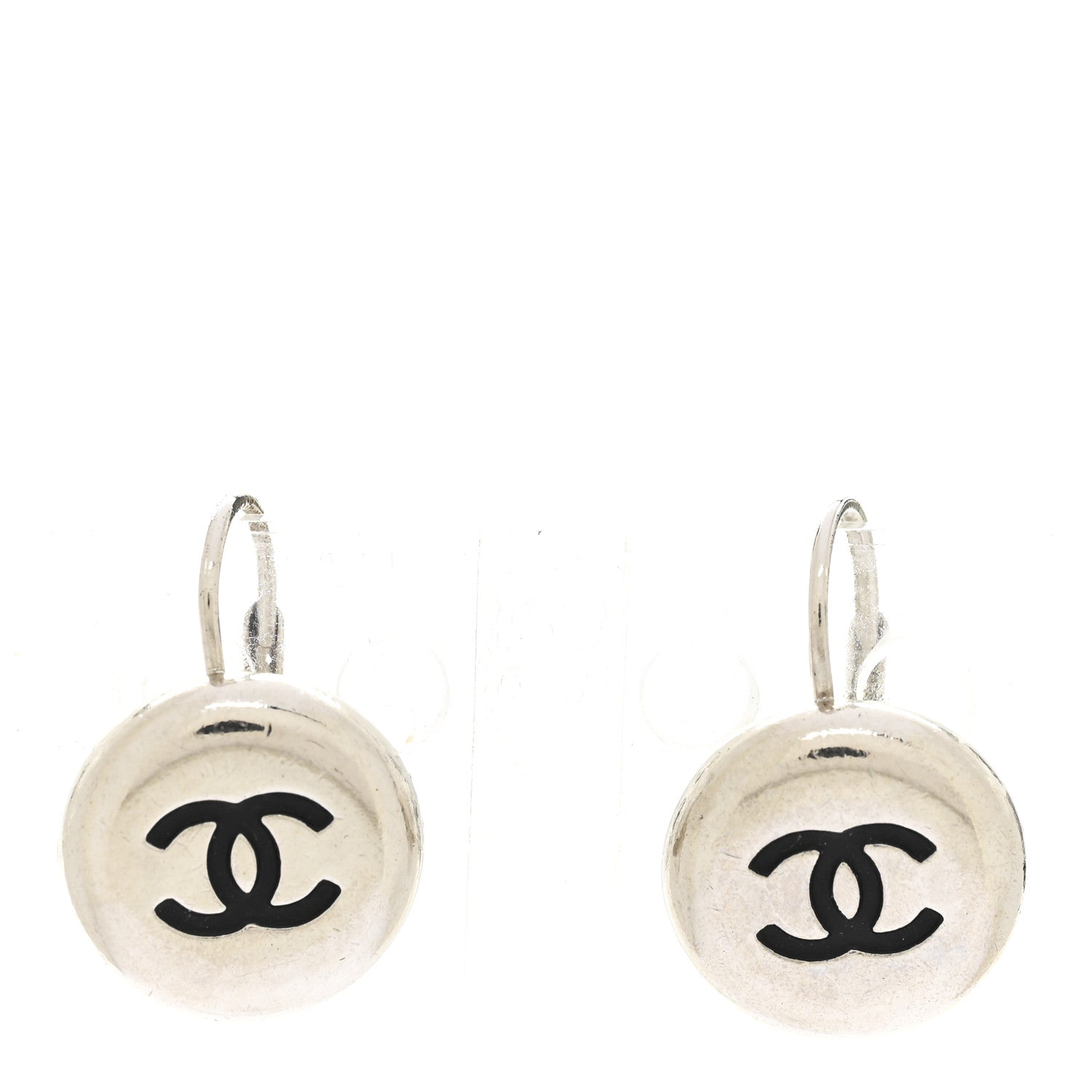 CC Round Earrings Silver Black